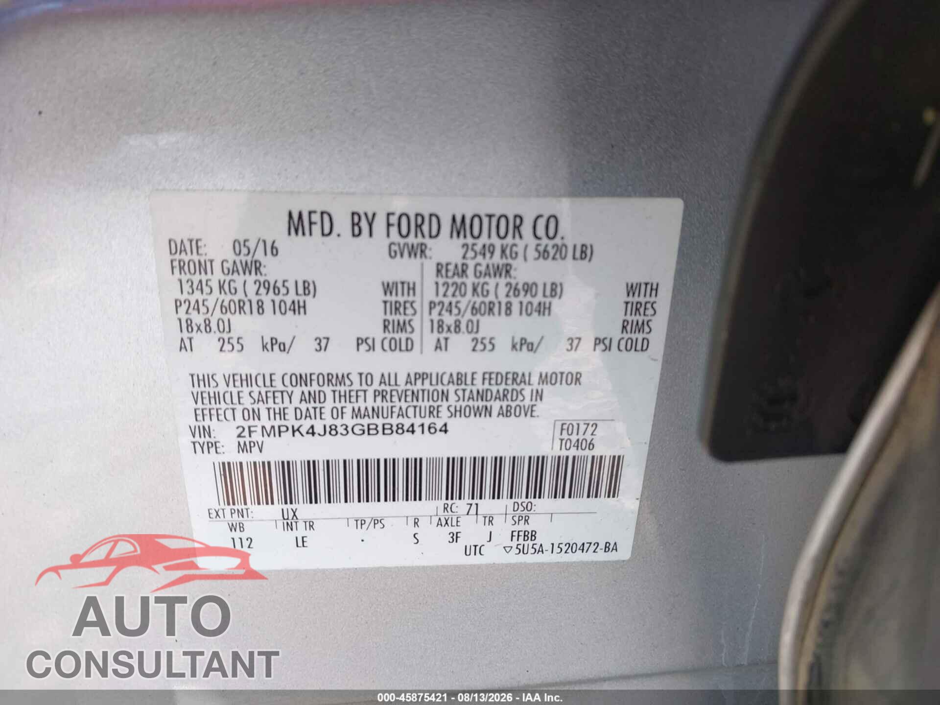 FORD EDGE 2016 - 2FMPK4J83GBB84164