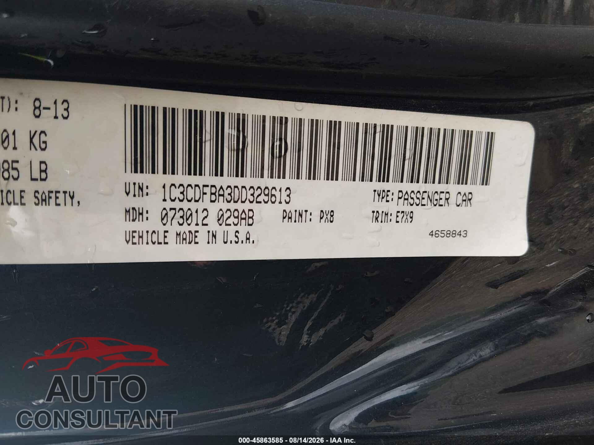 DODGE DART 2013 - 1C3CDFBA3DD329613