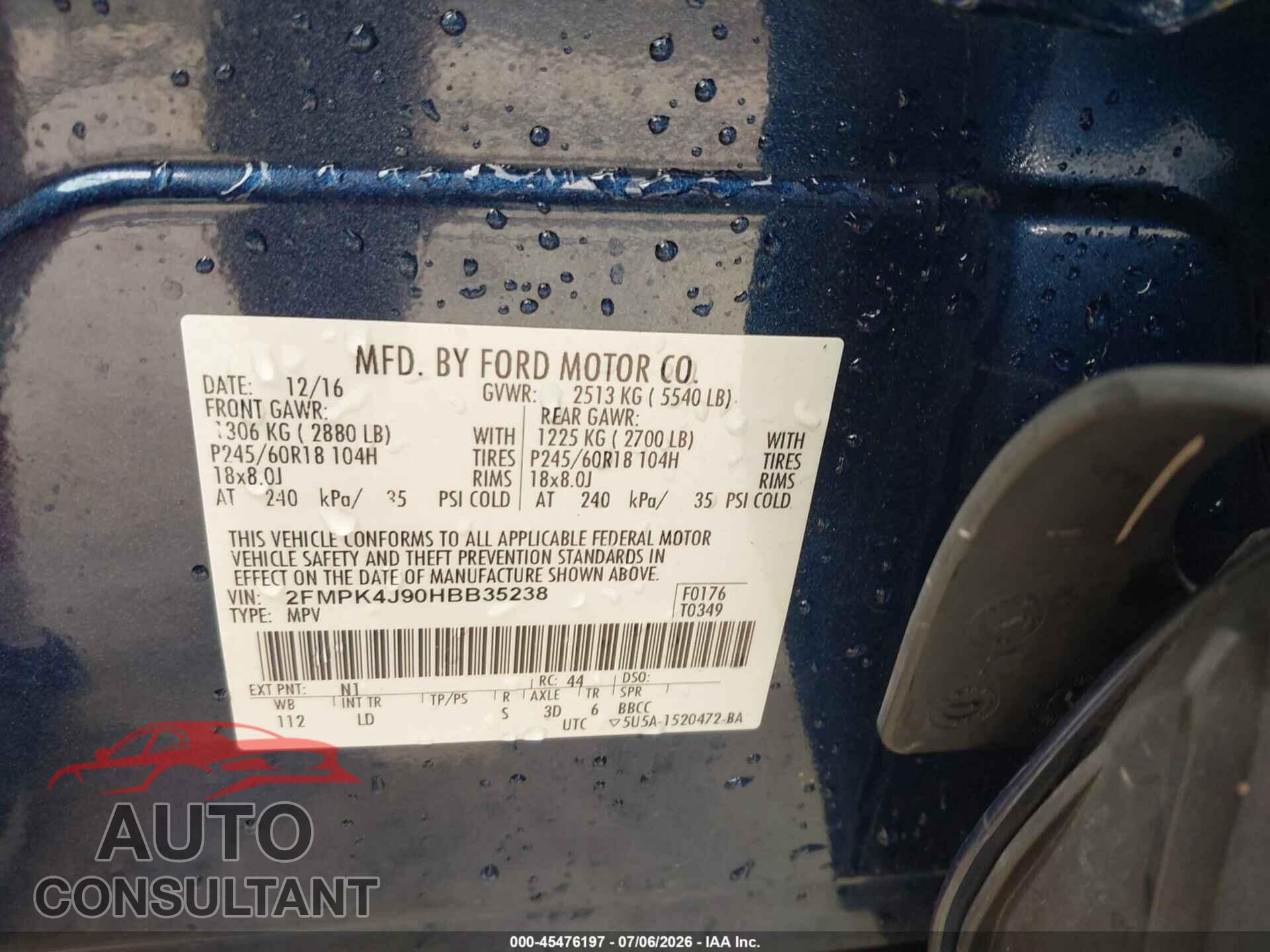 FORD EDGE 2017 - 2FMPK4J90HBB35238