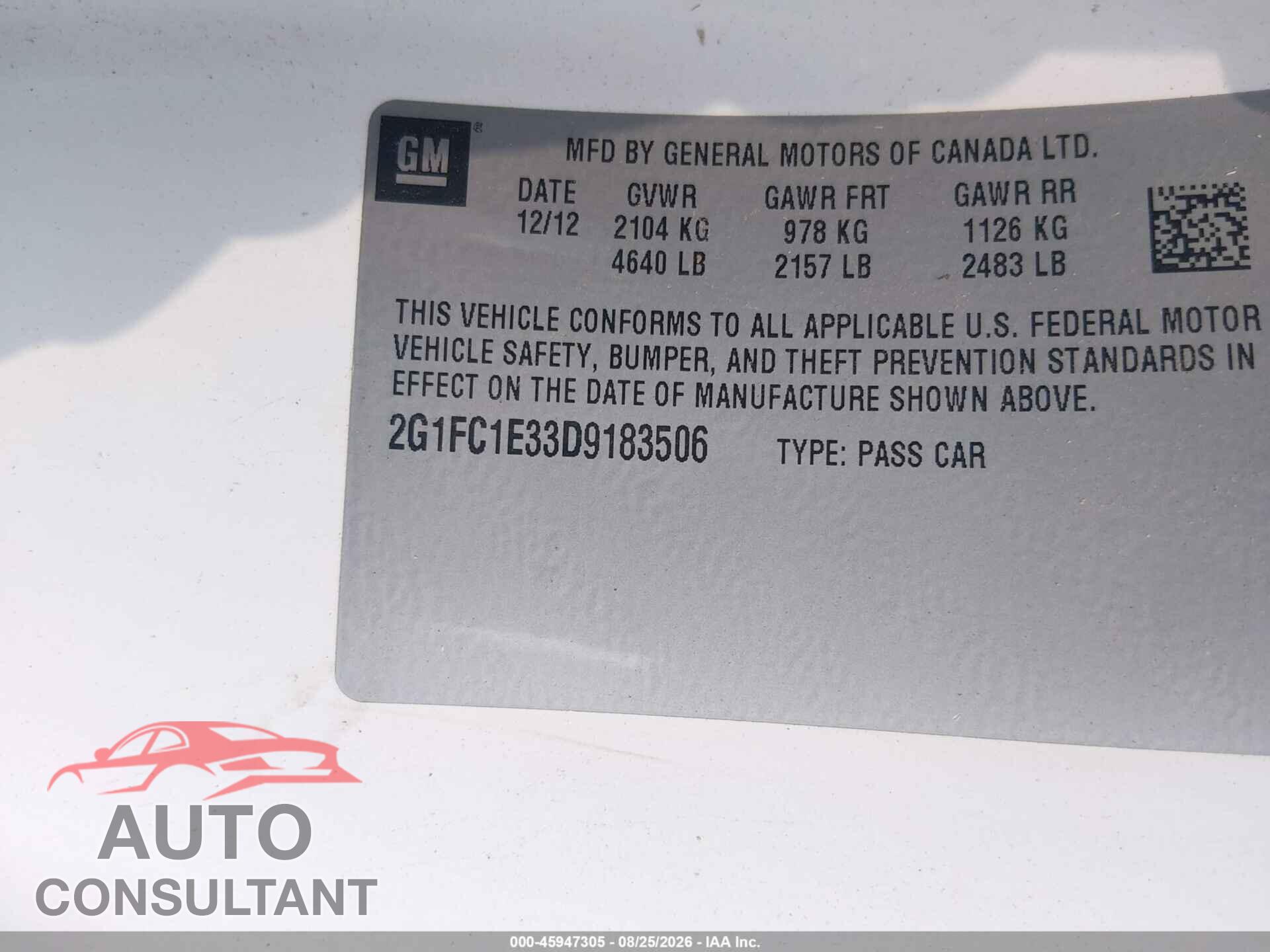 CHEVROLET CAMARO 2013 - 2G1FC1E33D9183506
