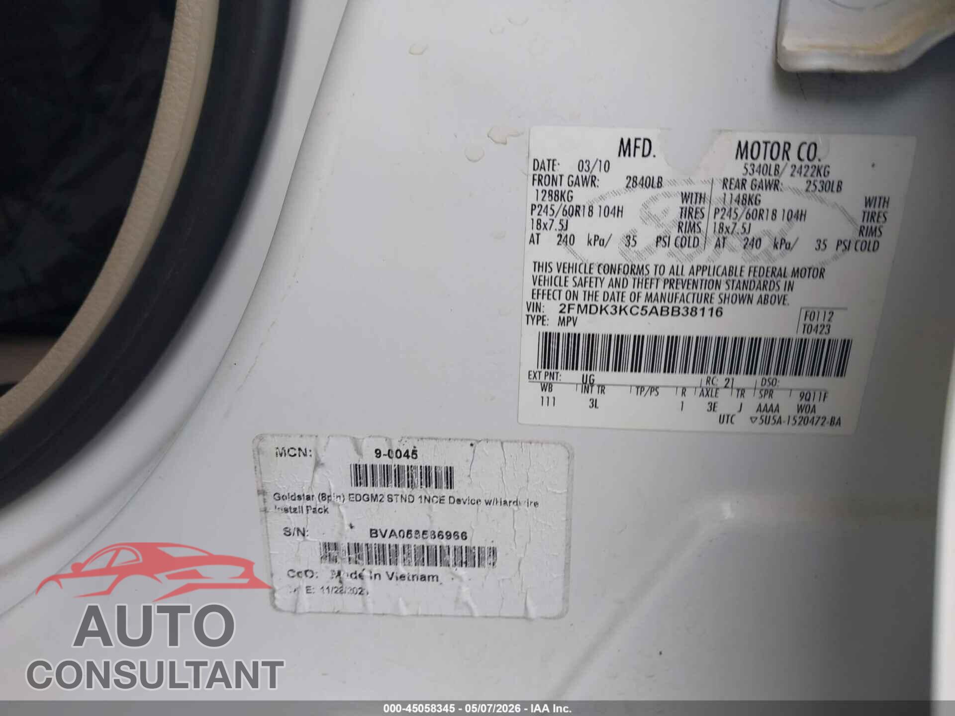 FORD EDGE 2010 - 2FMDK3KC5ABB38116
