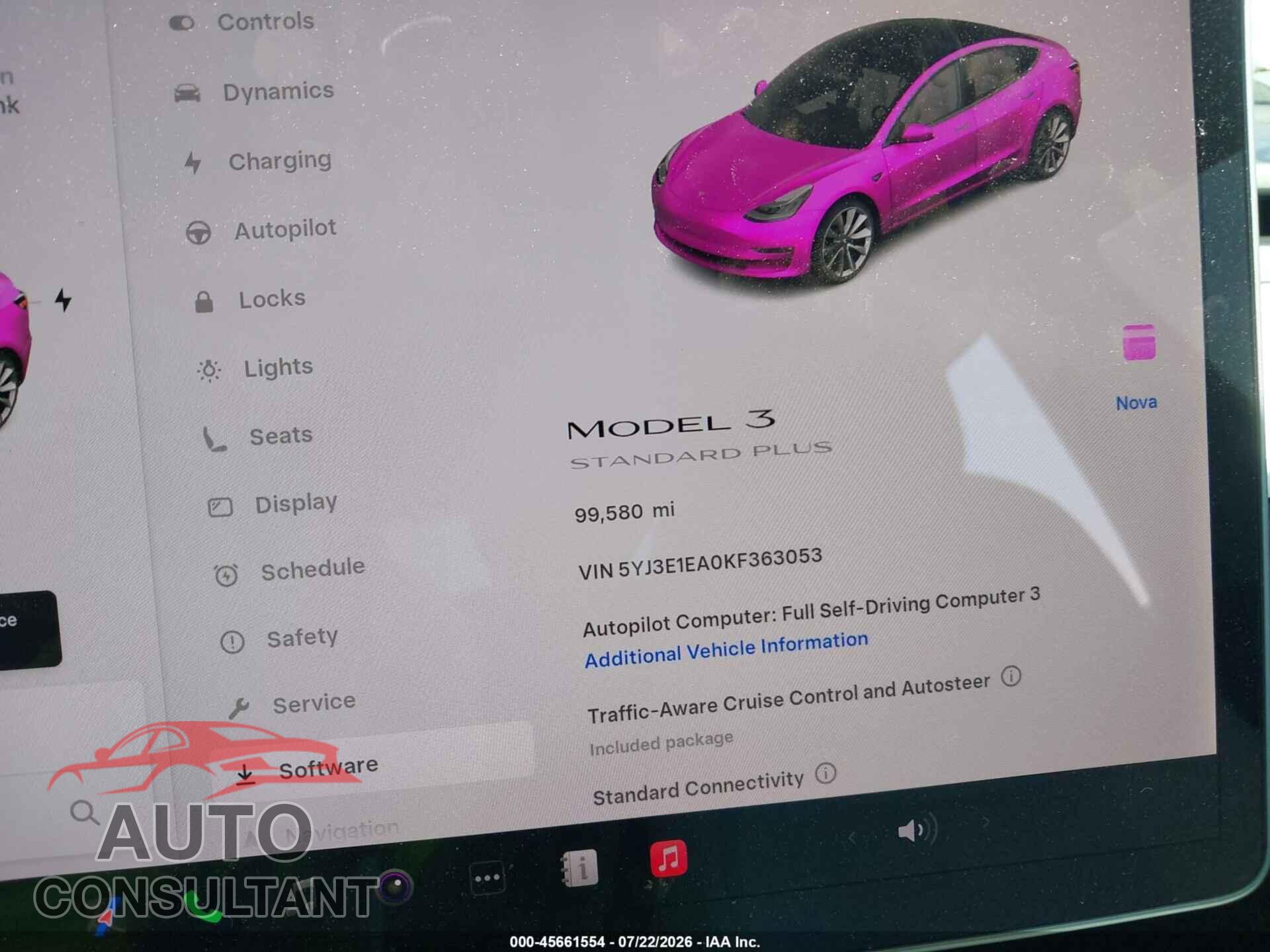 TESLA MODEL 3 2019 - 5YJ3E1EA0KF363053