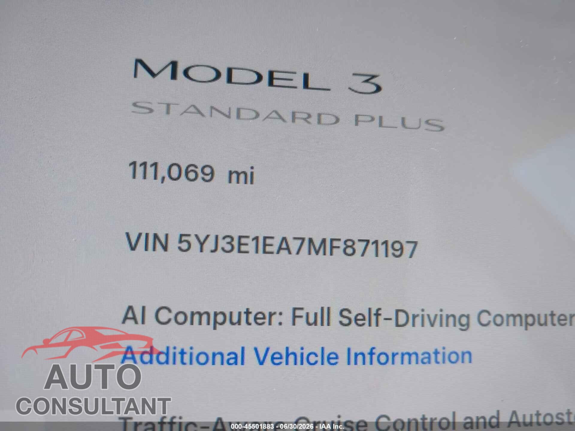 TESLA MODEL 3 2021 - 5YJ3E1EA7MF871197