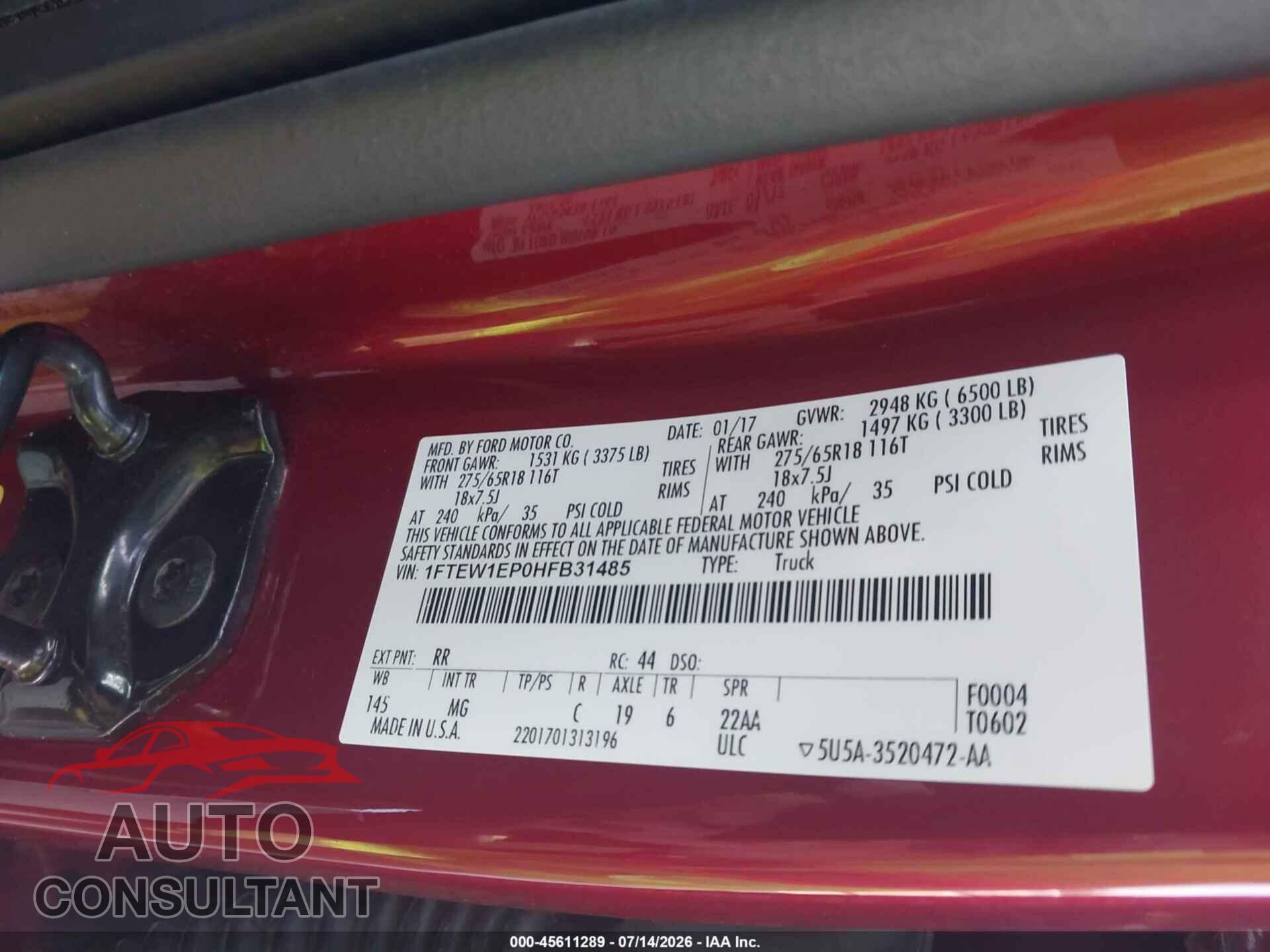 FORD F-150 2017 - 1FTEW1EP0HFB31485