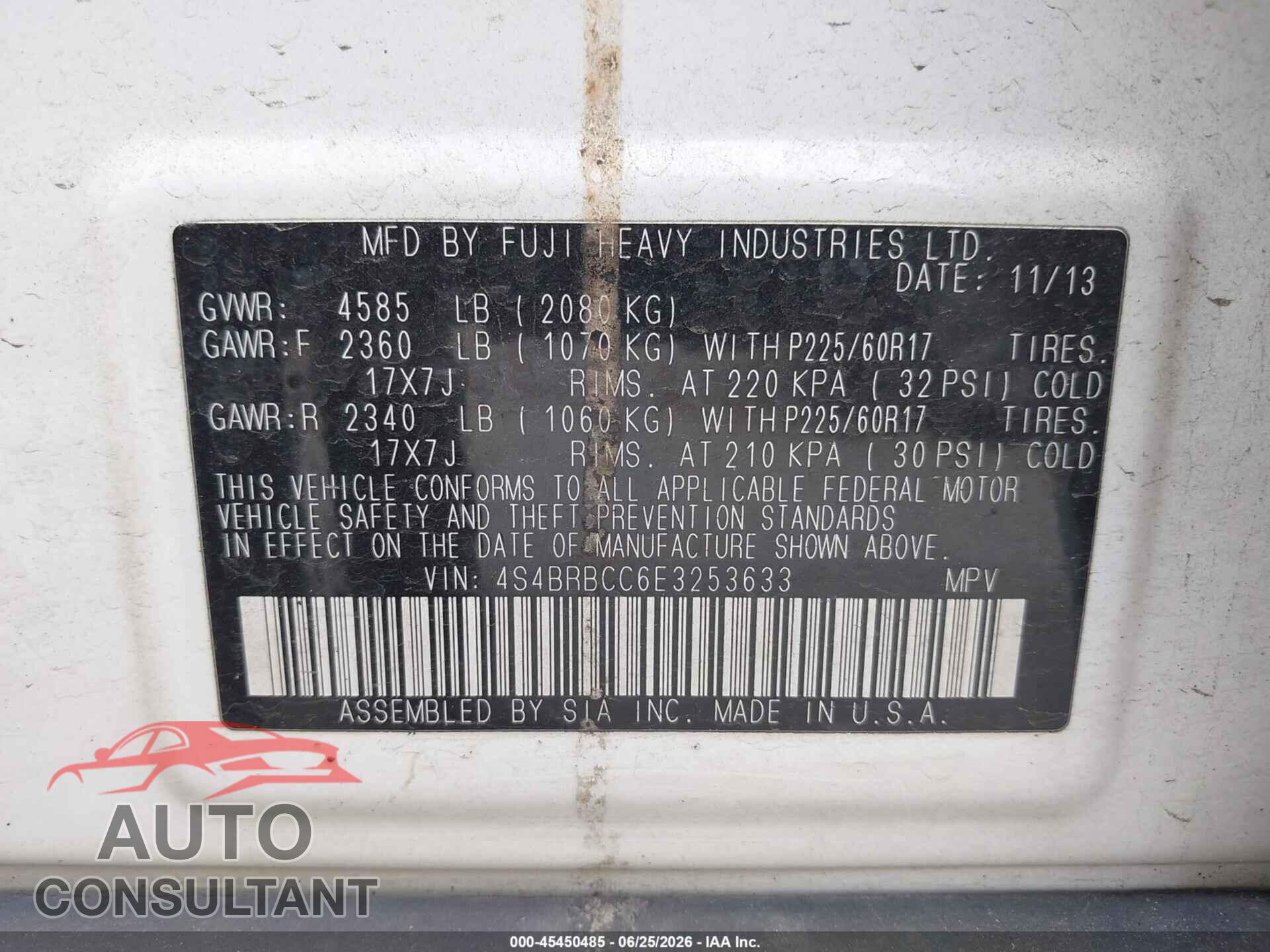 SUBARU OUTBACK 2014 - 4S4BRBCC6E3253633