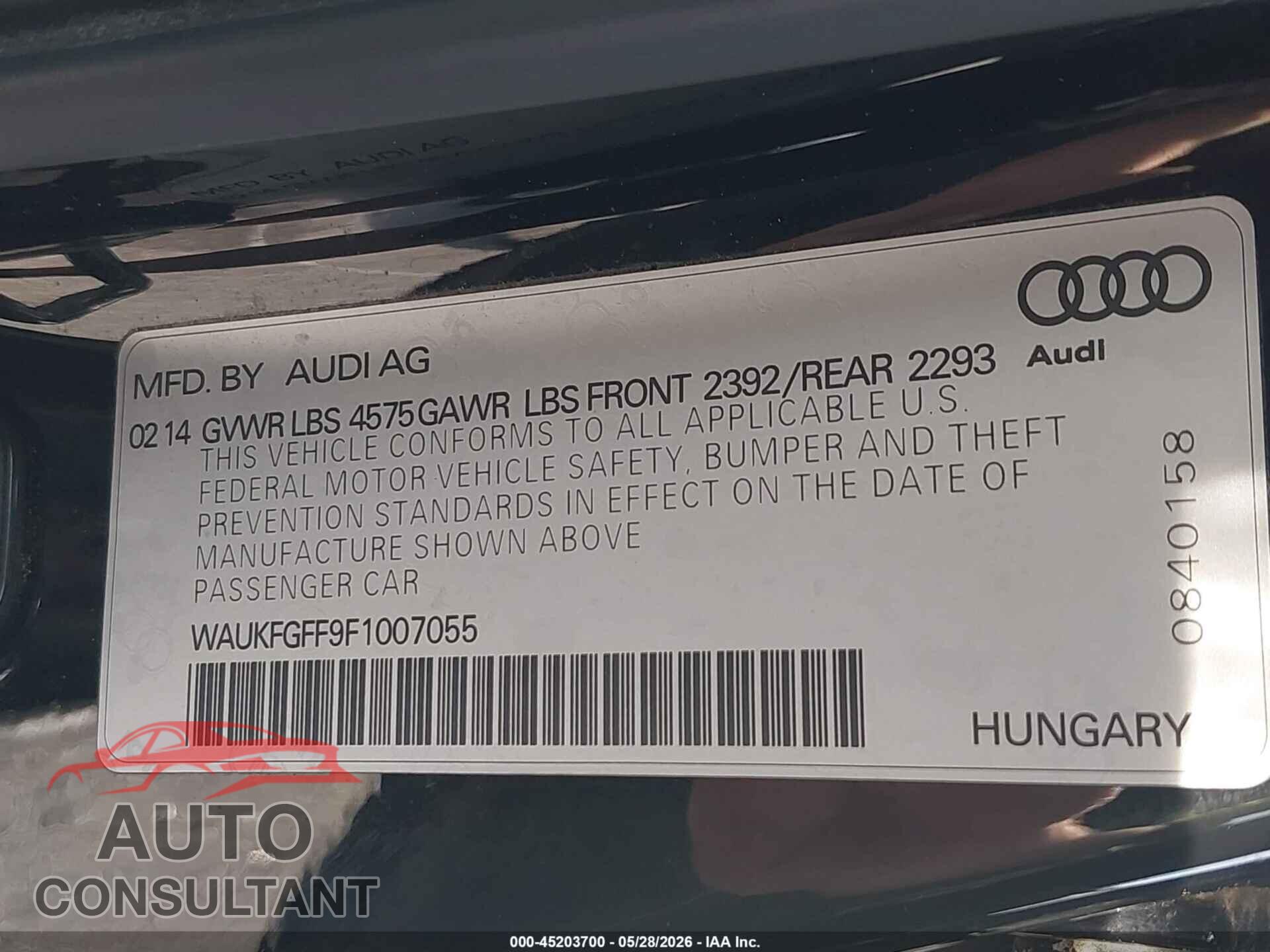 AUDI A3 2015 - WAUKFGFF9F1007055
