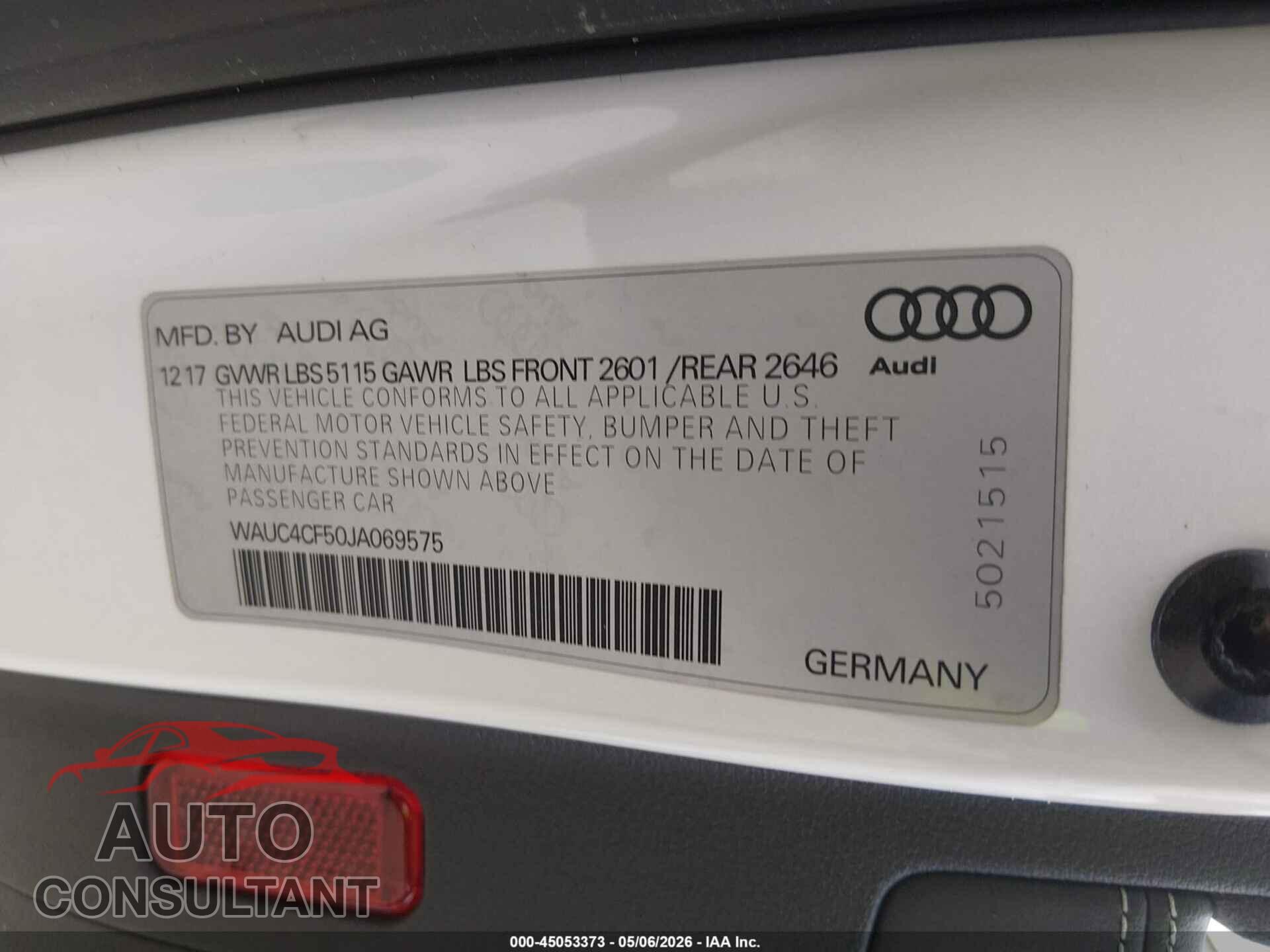 AUDI S5 2018 - WAUC4CF50JA069575