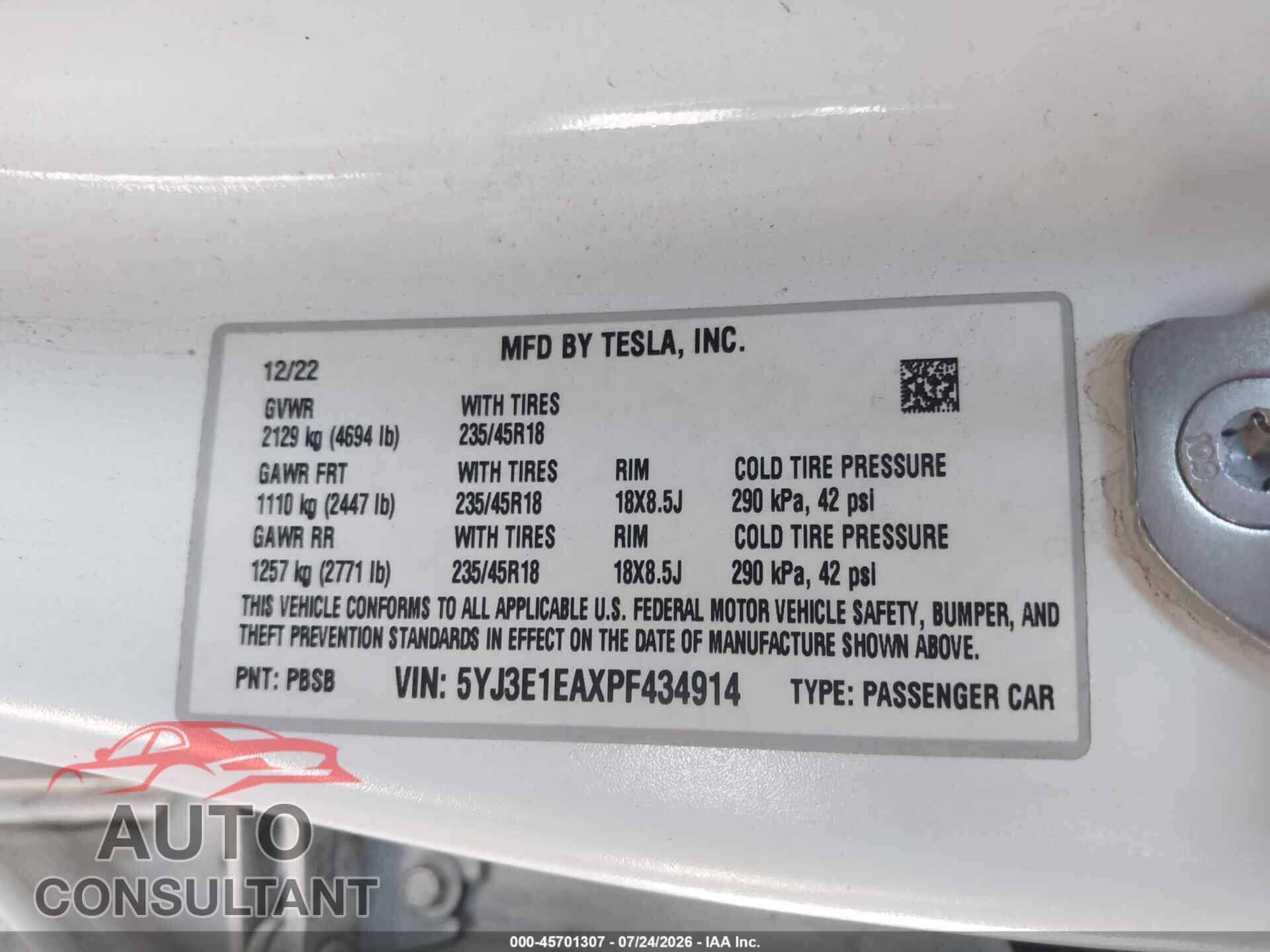 TESLA MODEL 3 2020 - 5YJ3E1EA8LF658743