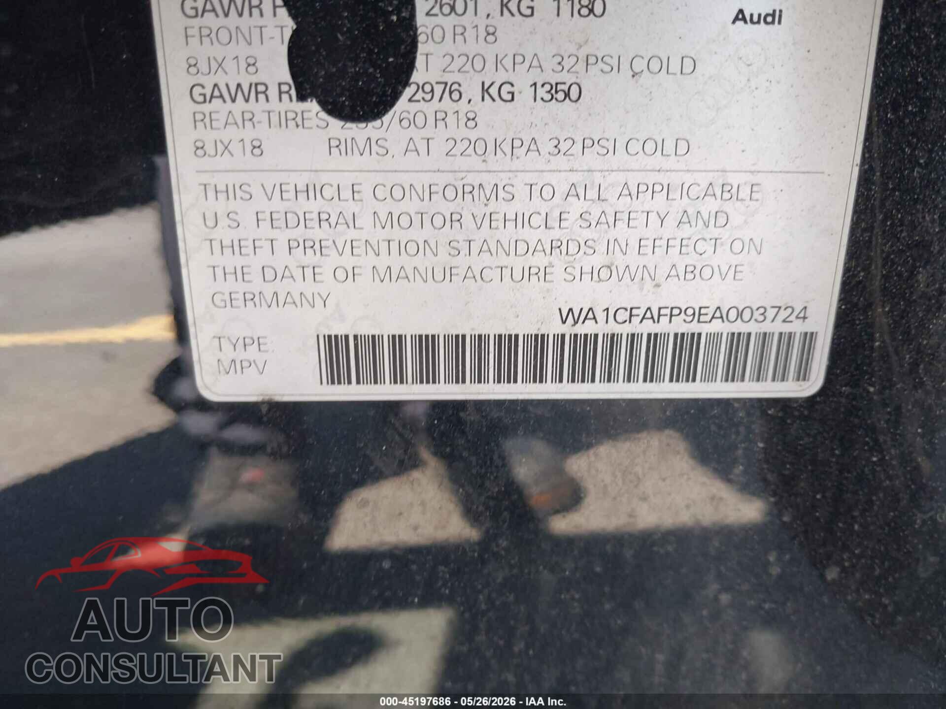 AUDI Q5 2014 - WA1CFAFP9EA003724