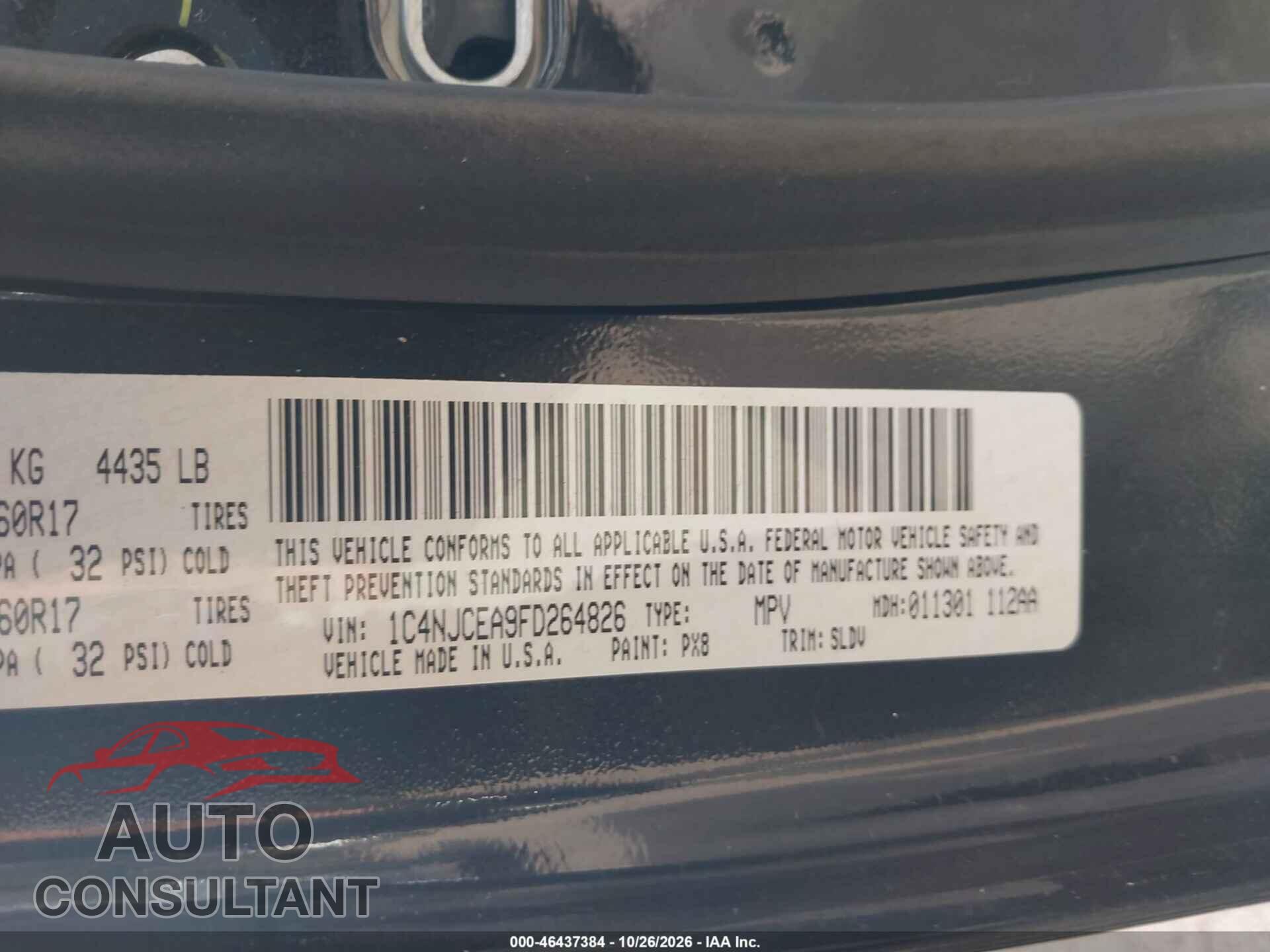 JEEP COMPASS 2015 - 1C4NJCEA9FD264826