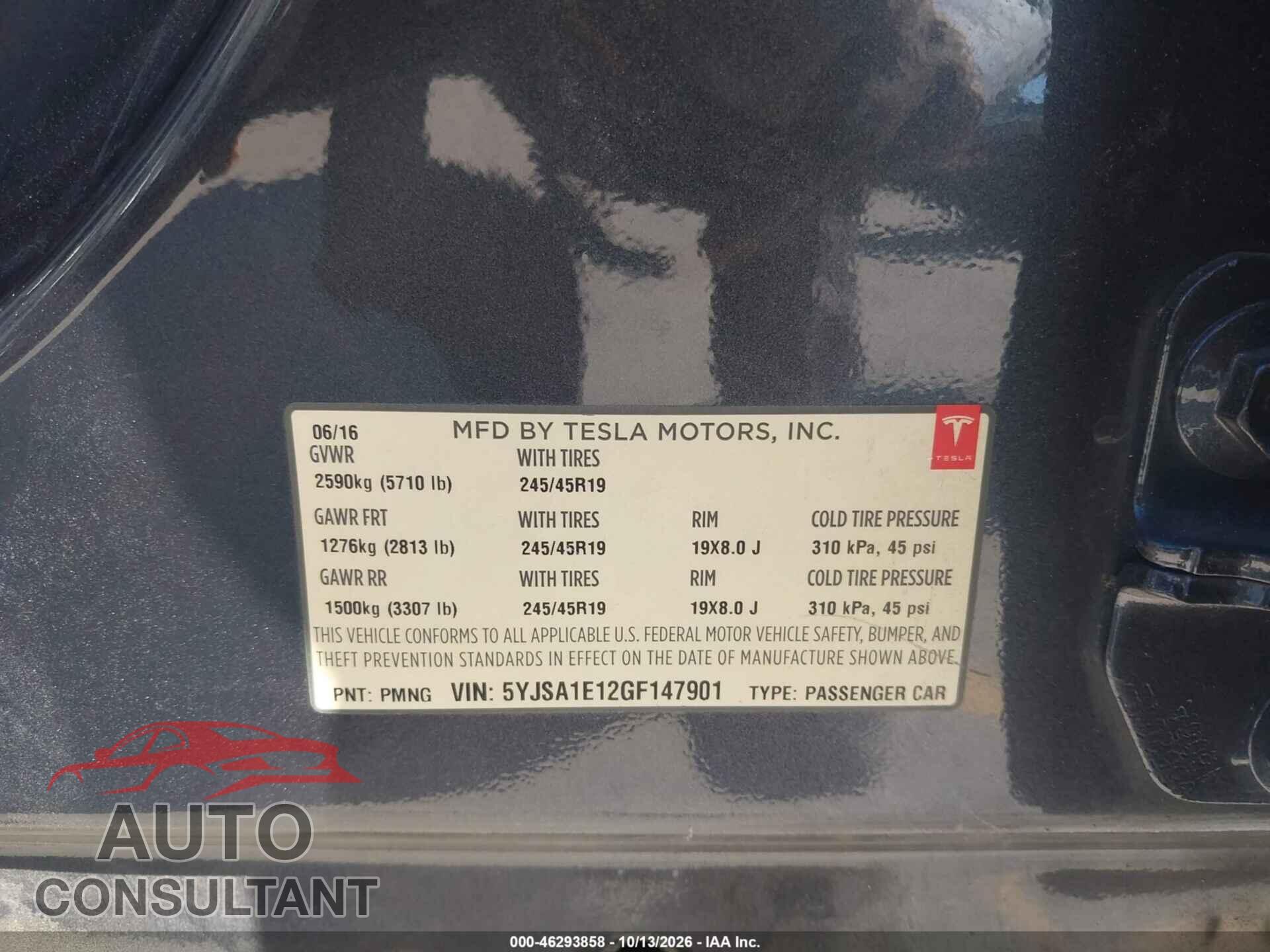 TESLA MODEL S 2016 - 5YJSA1E12GF147901
