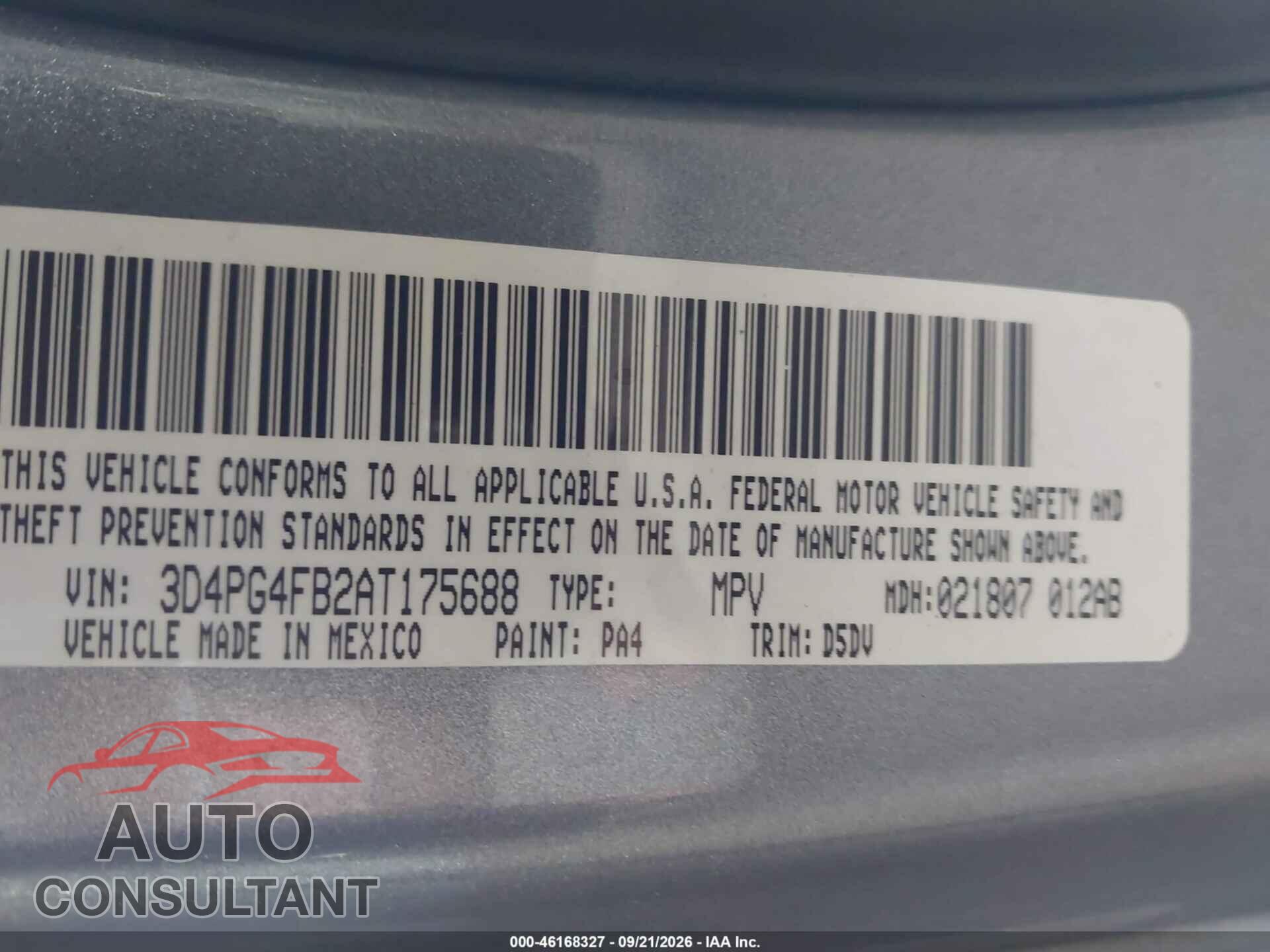 DODGE JOURNEY 2010 - 3D4PG4FB2AT175688
