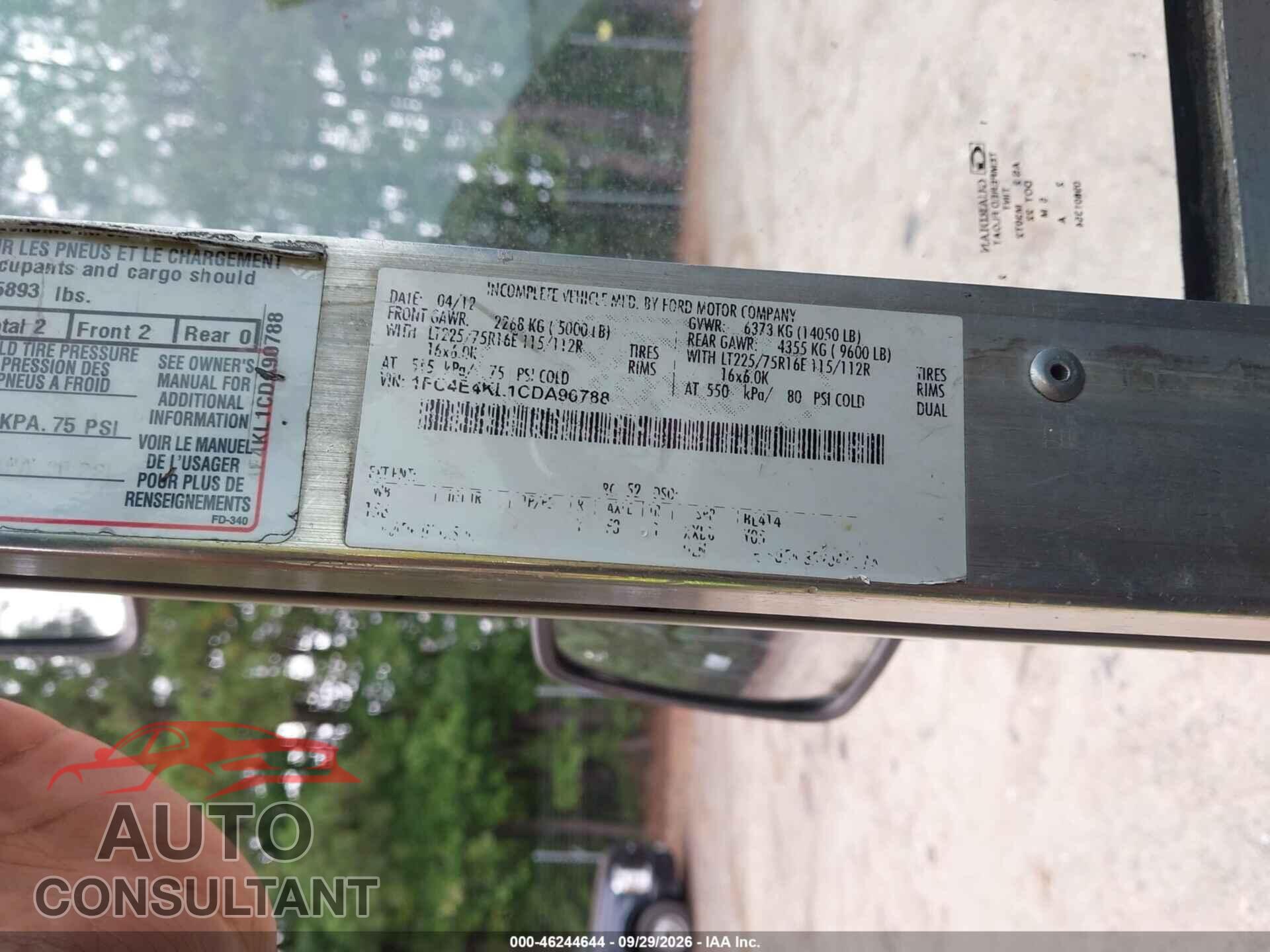FORD E-450 STRIPPED 2012 - 1FC4E4KL1CDA90788