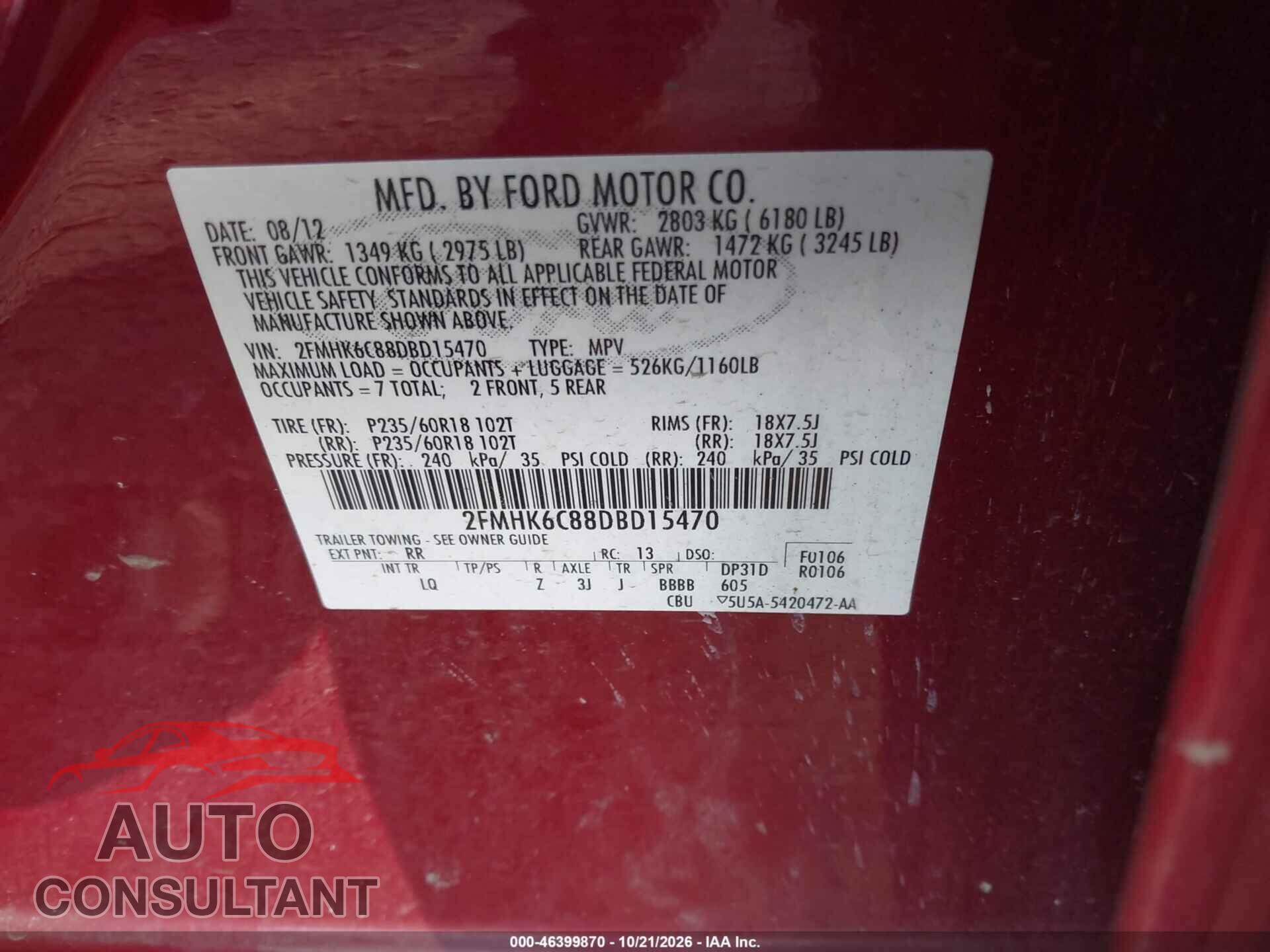 FORD FLEX 2013 - 2FMHK6C88DBD15470