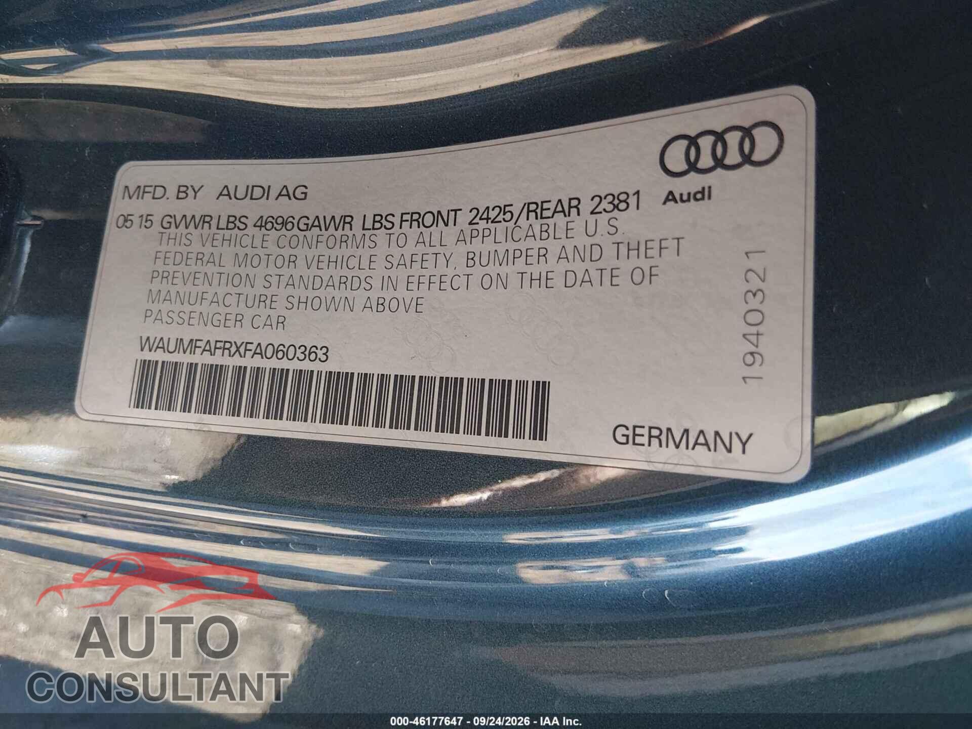 AUDI A5 2015 - WAUMFAFRXFA060363