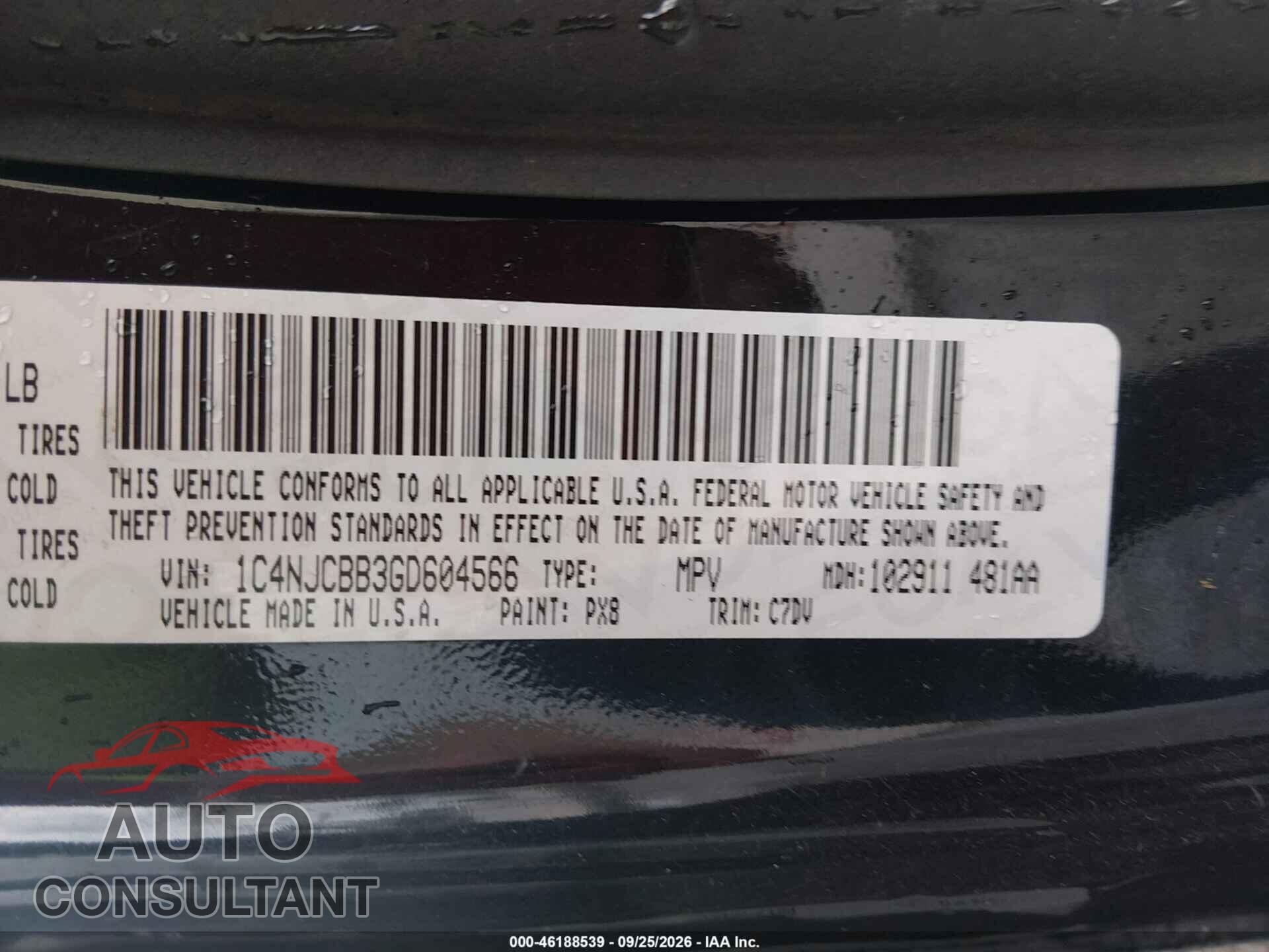 JEEP COMPASS 2016 - 1C4NJCBB3GD604566