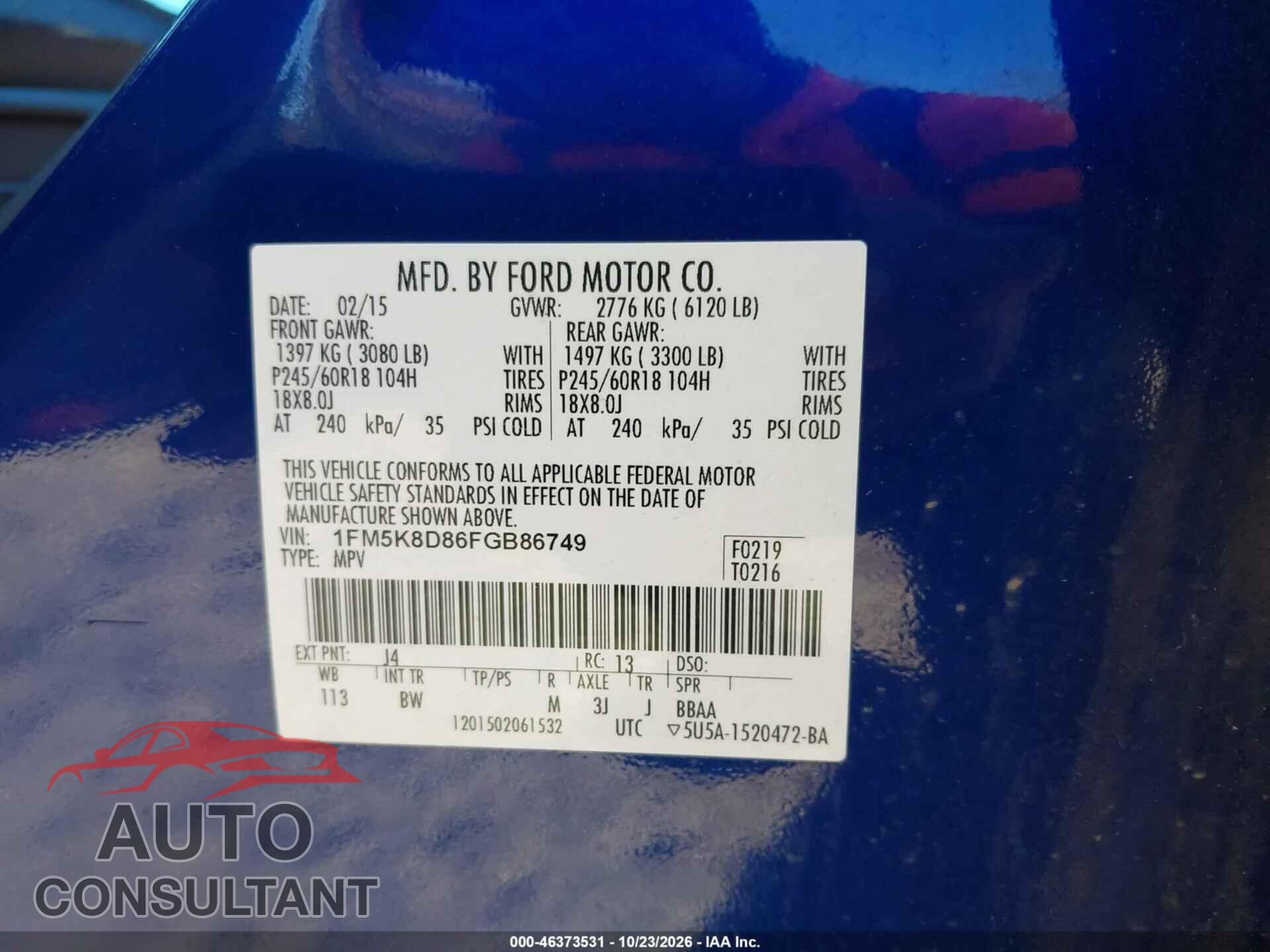 FORD EXPLORER 2015 - 1FM5K8D86FGB86749