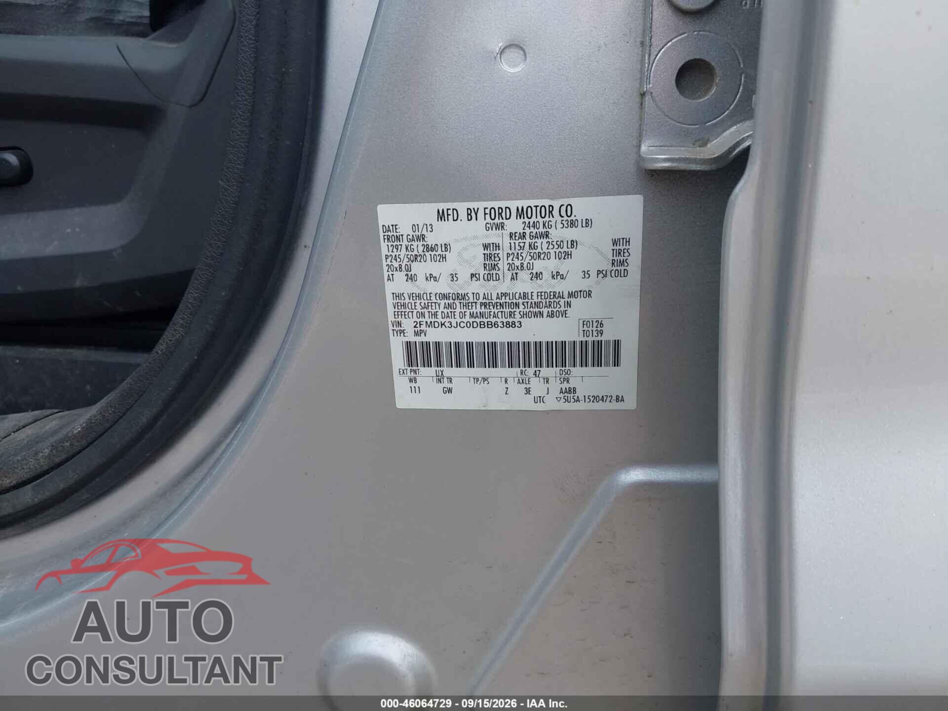 FORD EDGE 2013 - 2FMDK3JC0DBB63883