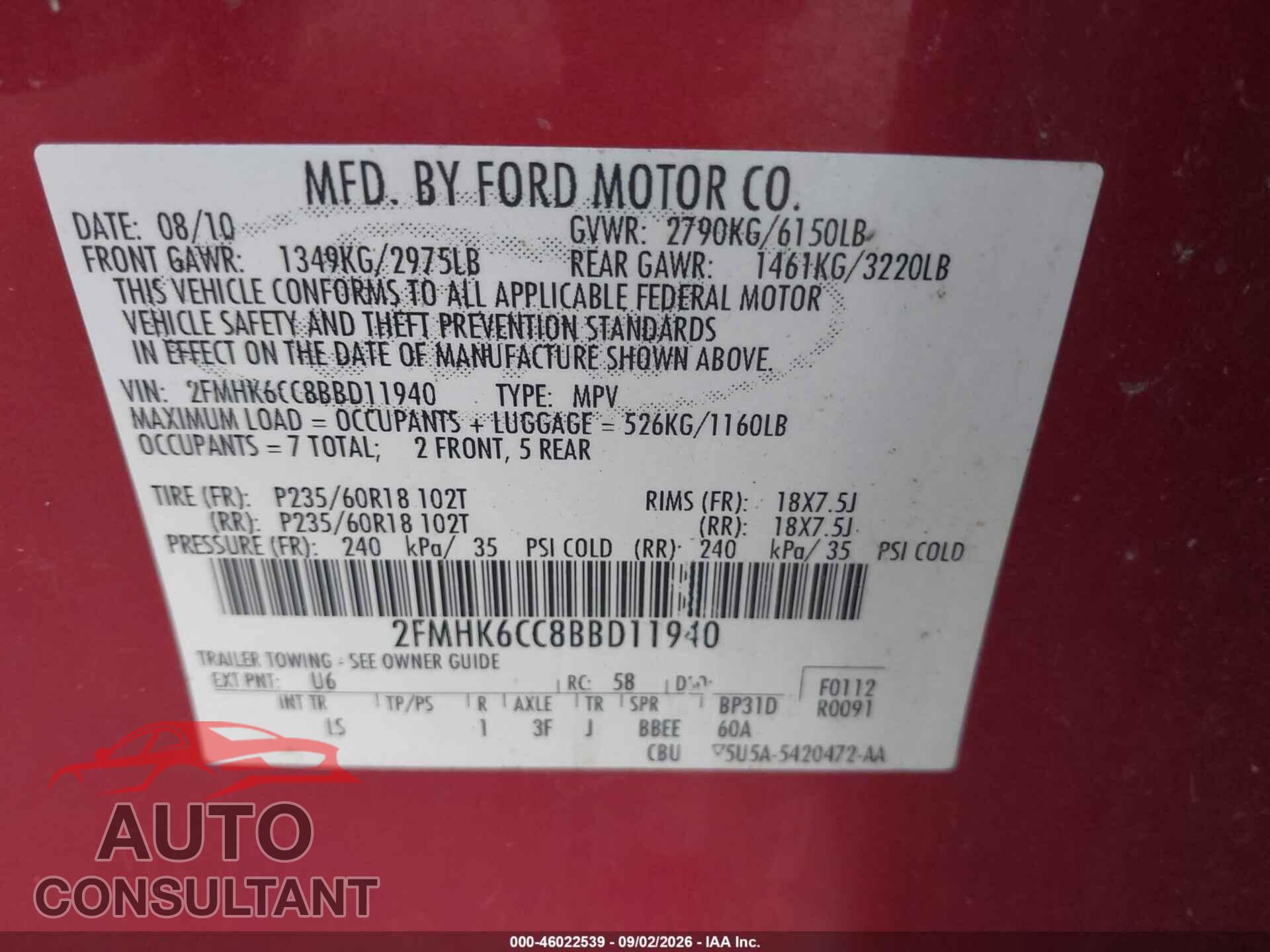 FORD FLEX 2011 - 2FMHK6CC8BBD11940