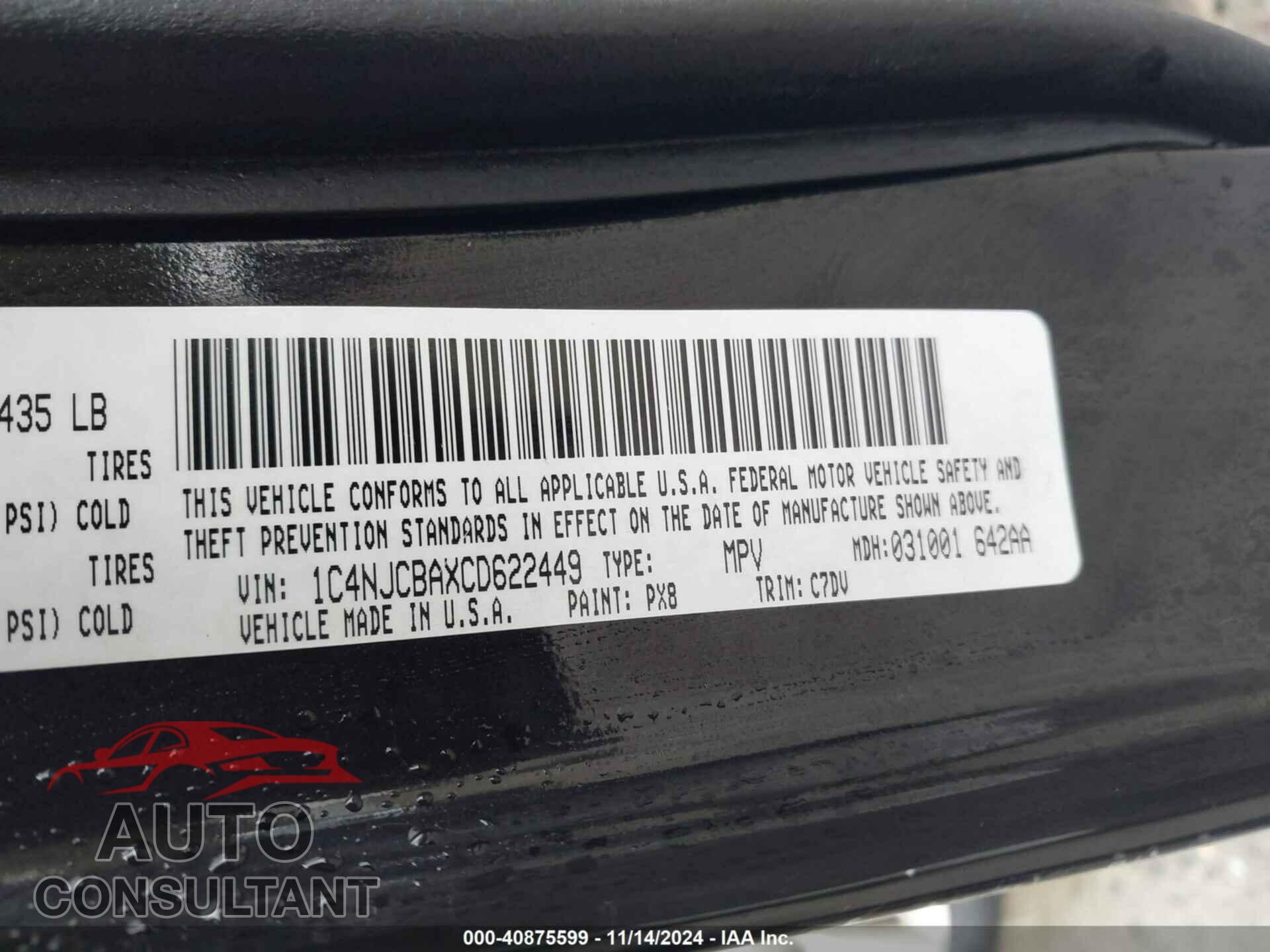 JEEP COMPASS 2012 - 1C4NJCBAXCD622449
