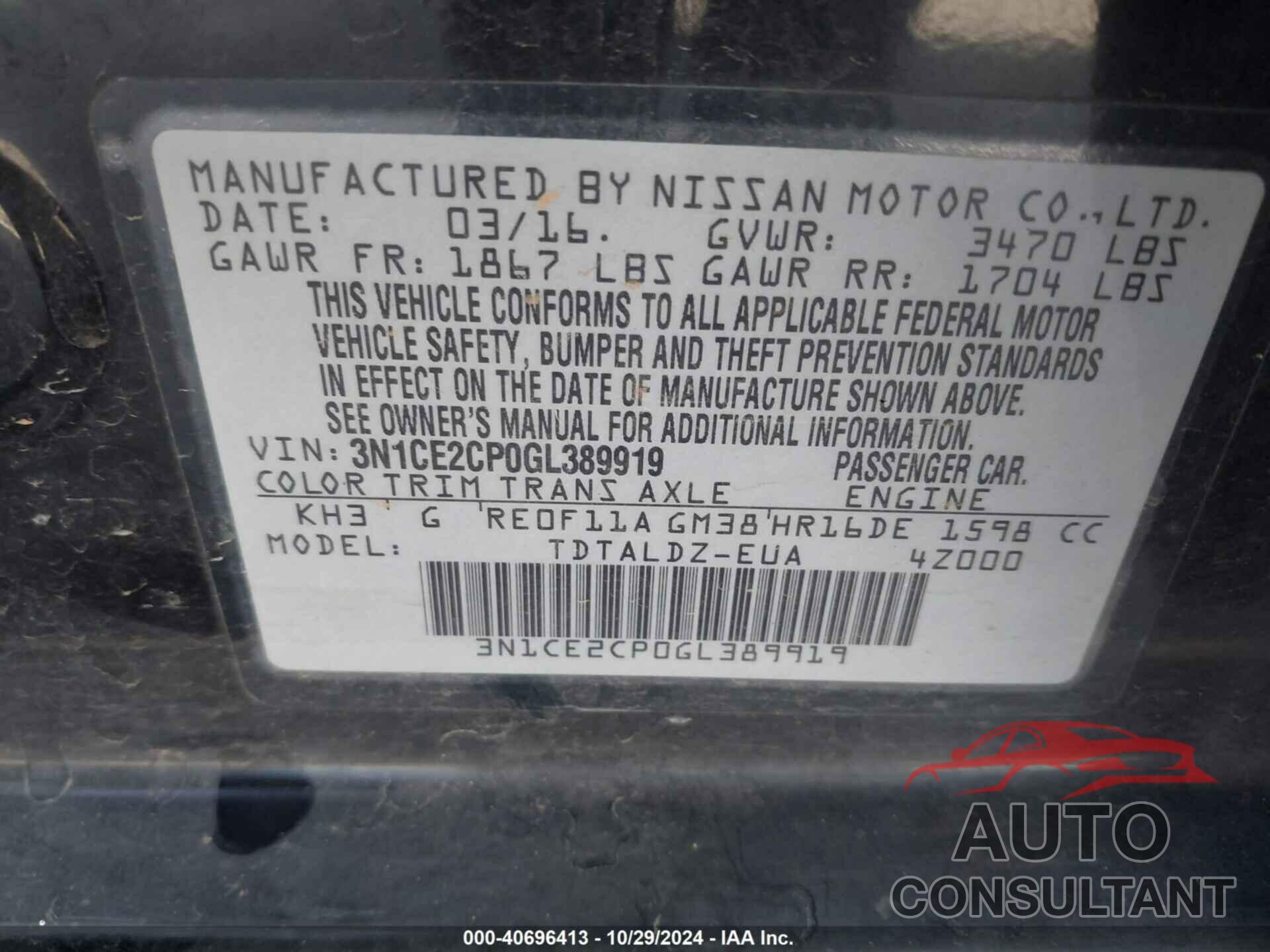 NISSAN VERSA NOTE 2016 - 3N1CE2CP0GL389919
