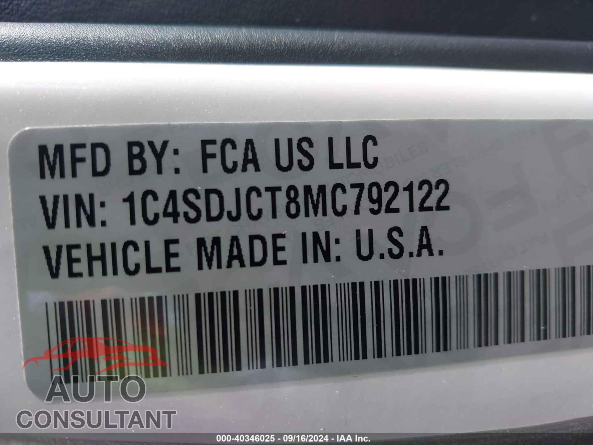 DODGE DURANGO 2021 - 1C4SDJCT8MC792122