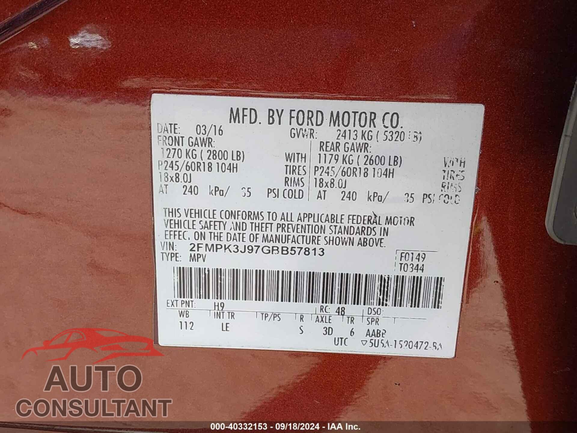 FORD EDGE 2016 - 2FMPK3J97GBB57813