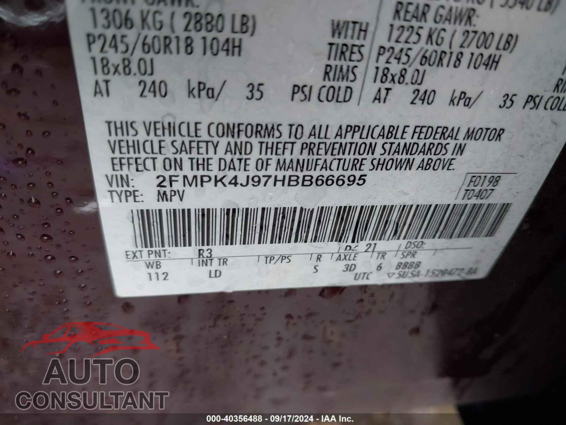 FORD EDGE 2017 - 2FMPK4J97HBB66695