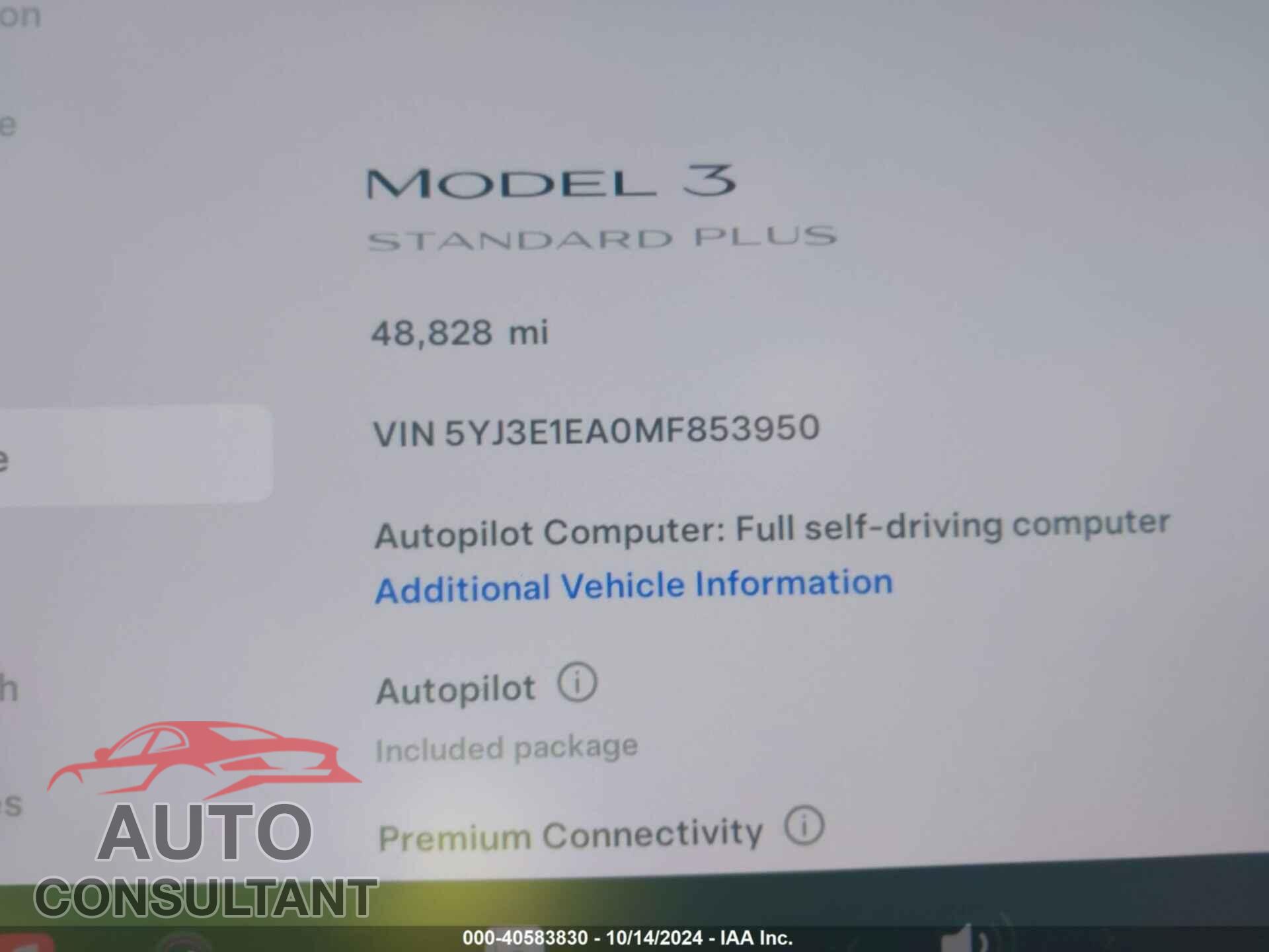 TESLA MODEL 3 2021 - 5YJ3E1EA0MF853950