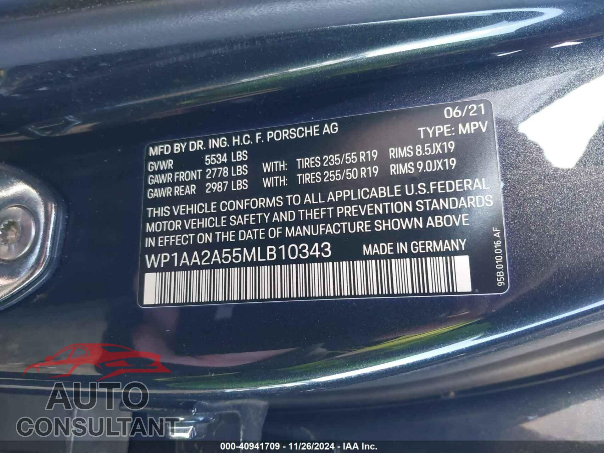 PORSCHE MACAN 2021 - WP1AA2A55MLB10343