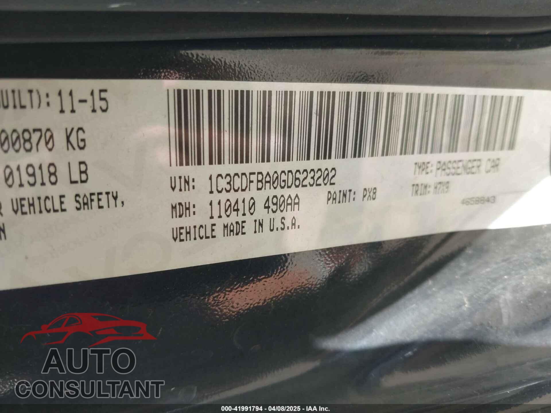 DODGE DART 2016 - 1C3CDFBA0GD623202
