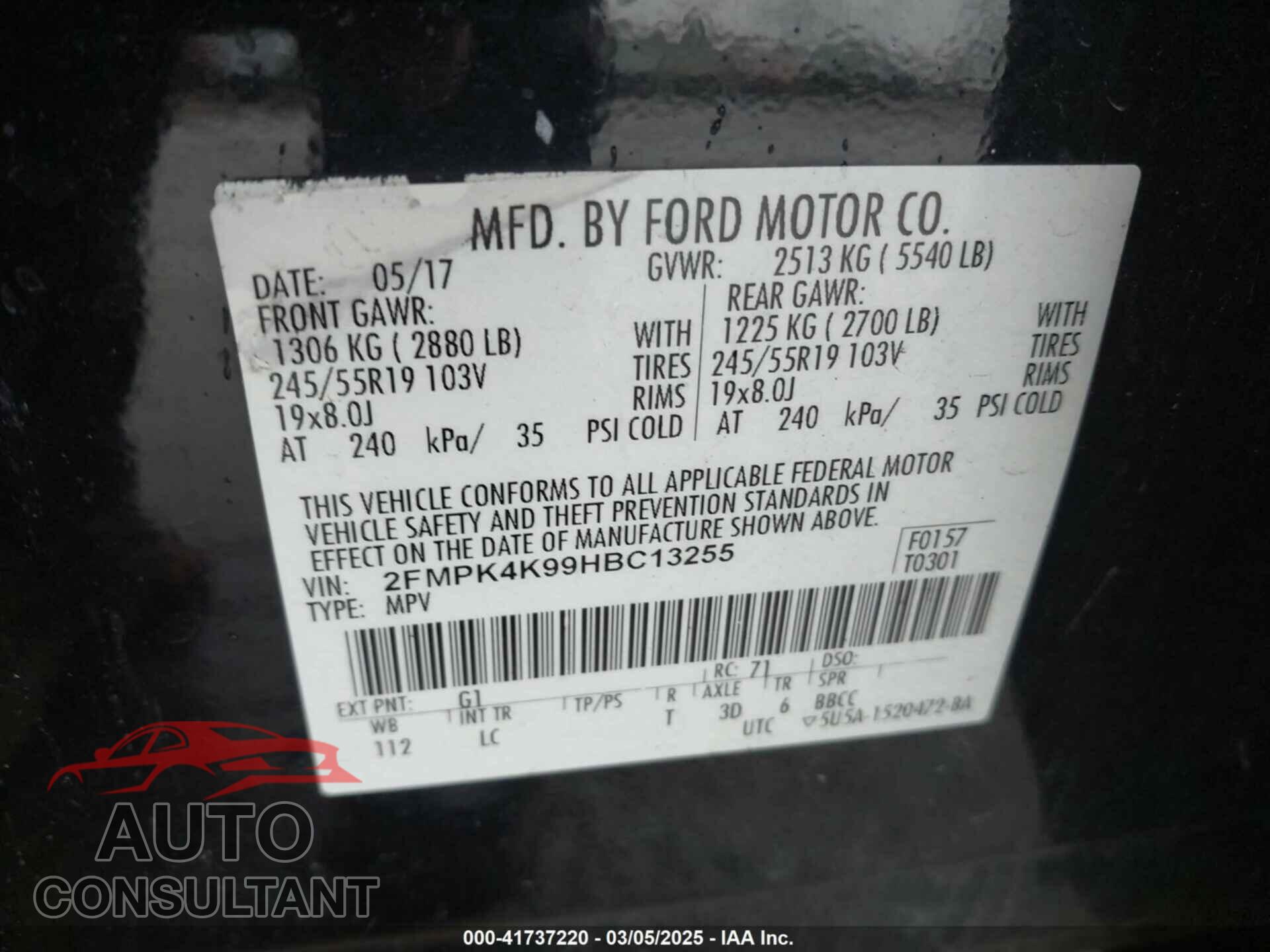 FORD EDGE 2017 - 2FMPK4K99HBC13255