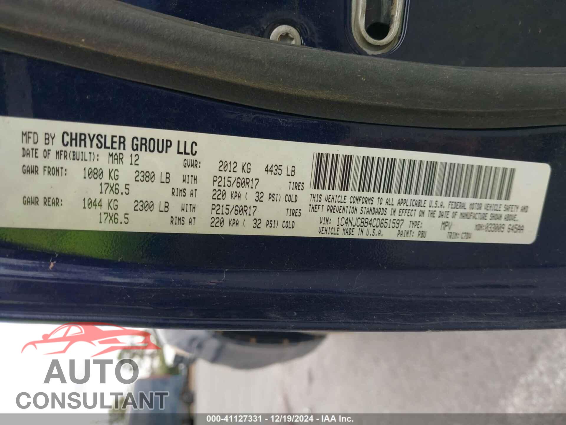 JEEP COMPASS 2012 - 1C4NJCBB4CD651597