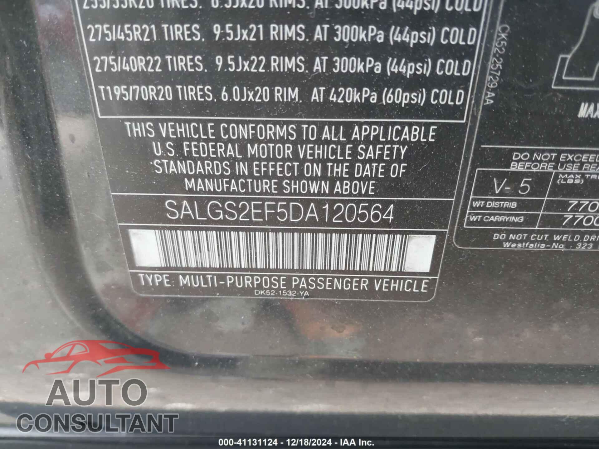 LAND ROVER RANGE ROVER 2013 - SALGS2EF5DA120564