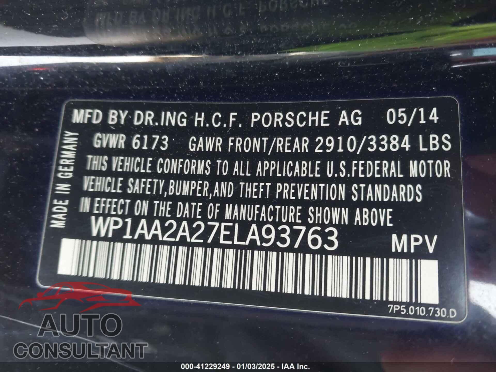 PORSCHE CAYENNE 2014 - WP1AA2A27ELA93763