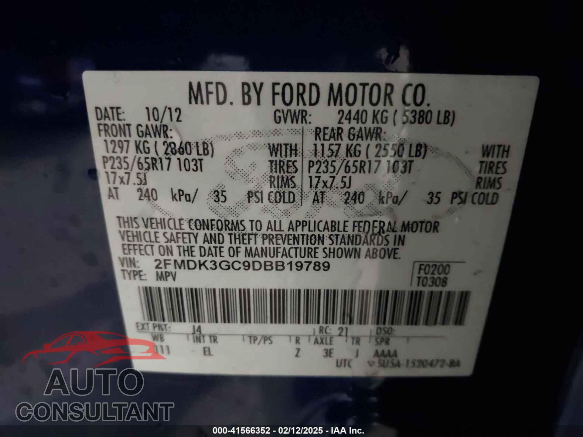 FORD EDGE 2013 - 2FMDK3GC9DBB19789