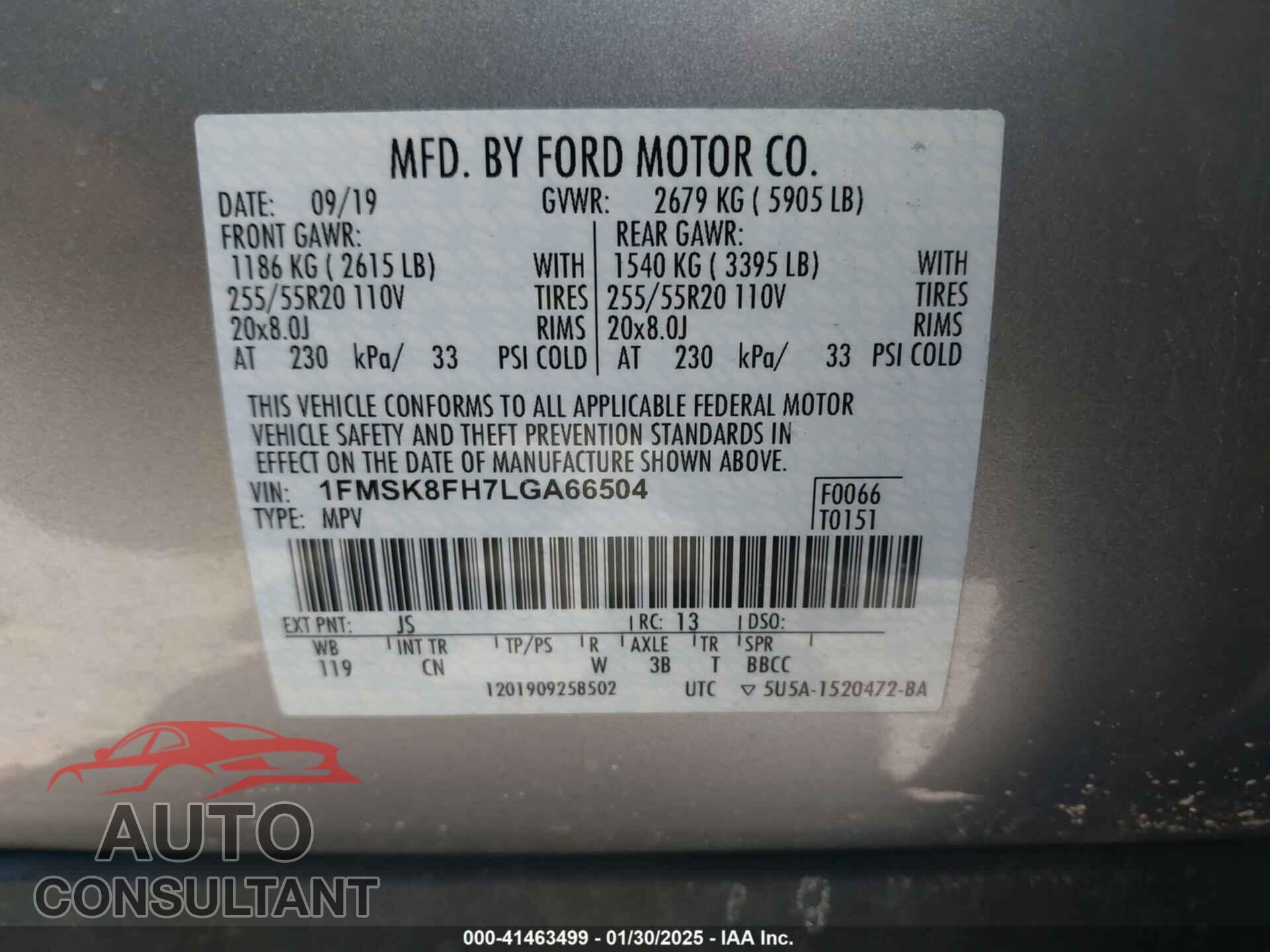 FORD EXPLORER 2020 - 1FMSK8FH7LGA66504