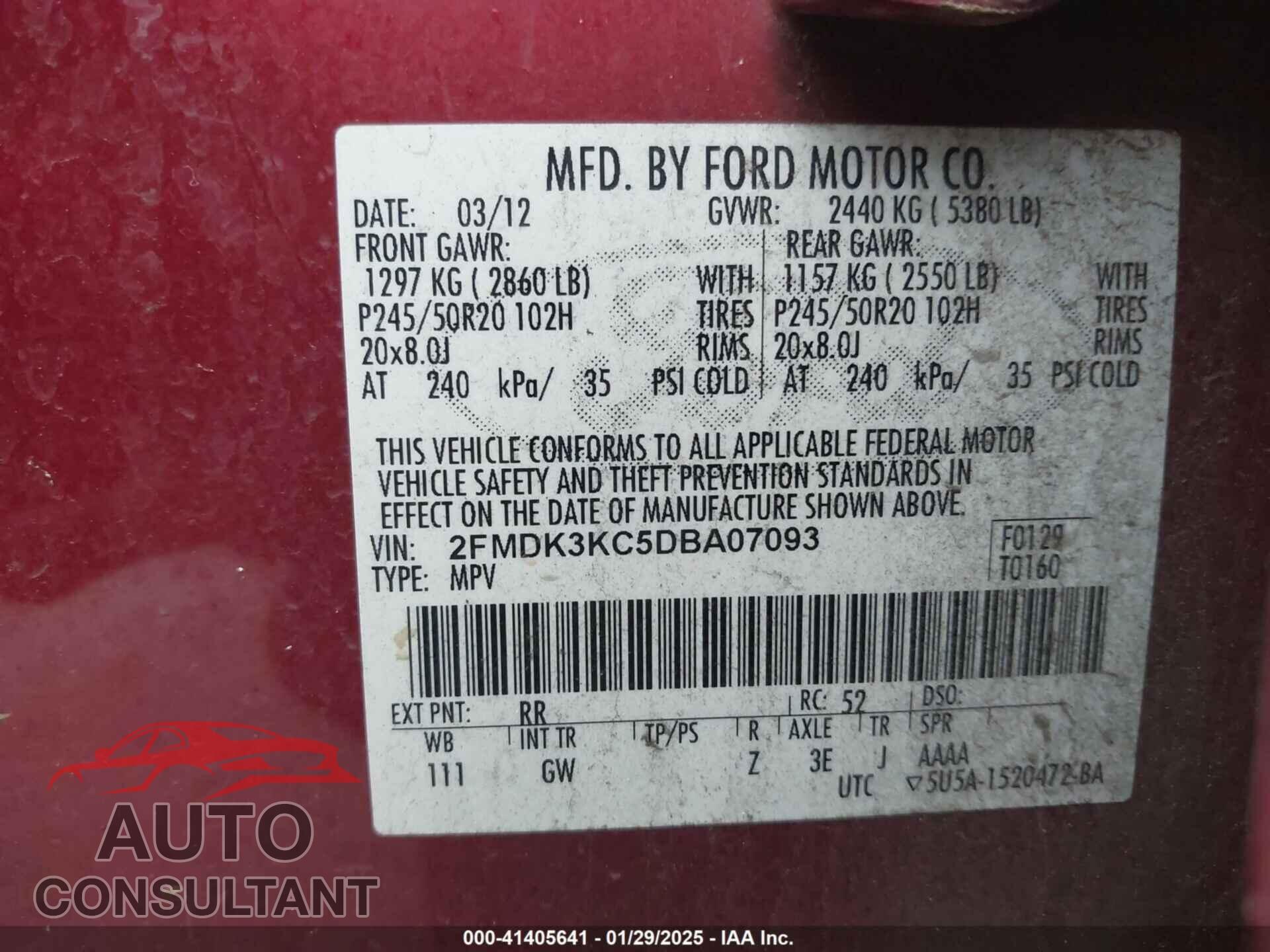 FORD EDGE 2013 - 2FMDK3KC5DBA07093