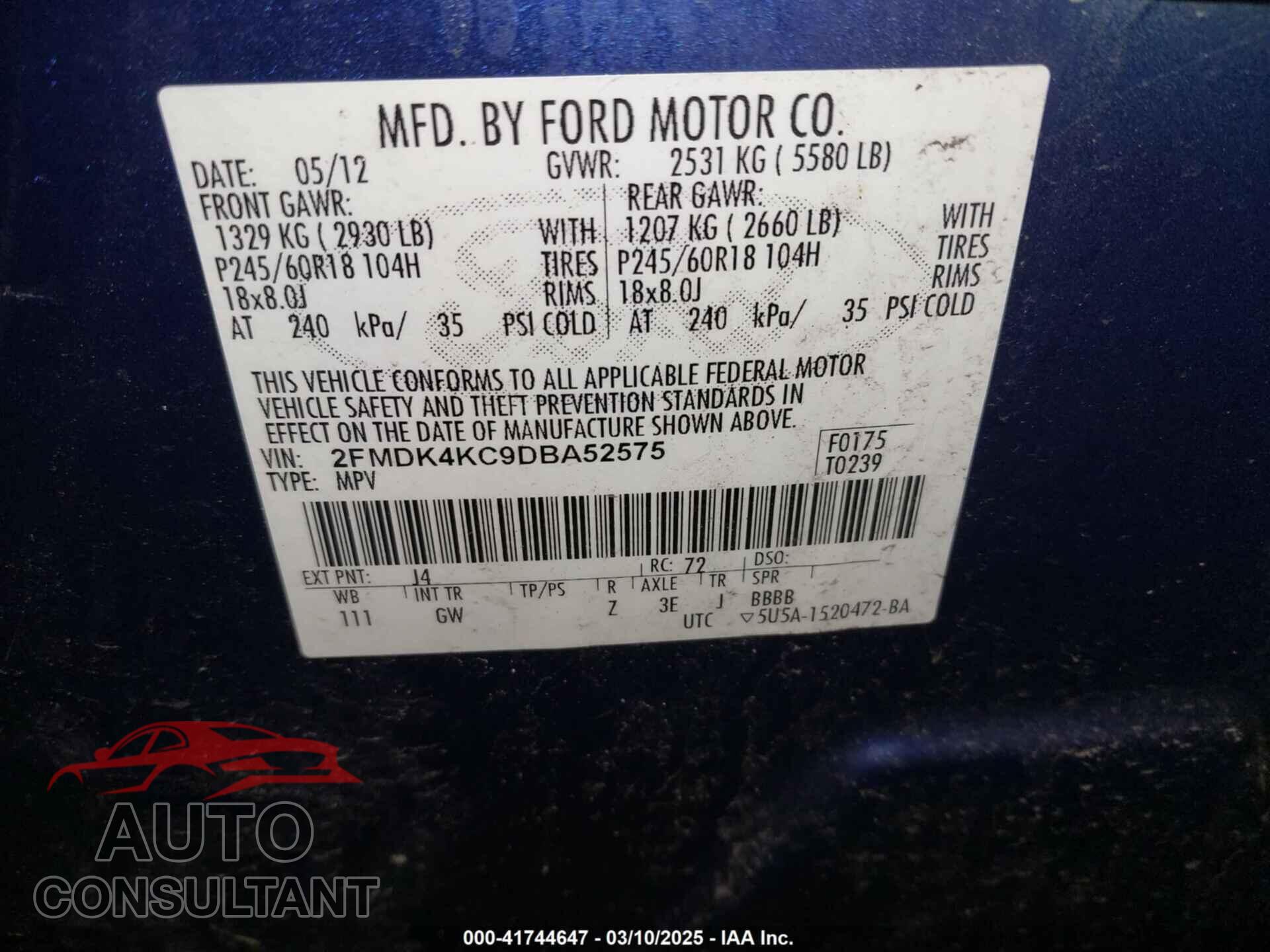 FORD EDGE 2013 - 2FMDK4KC9DBA52575