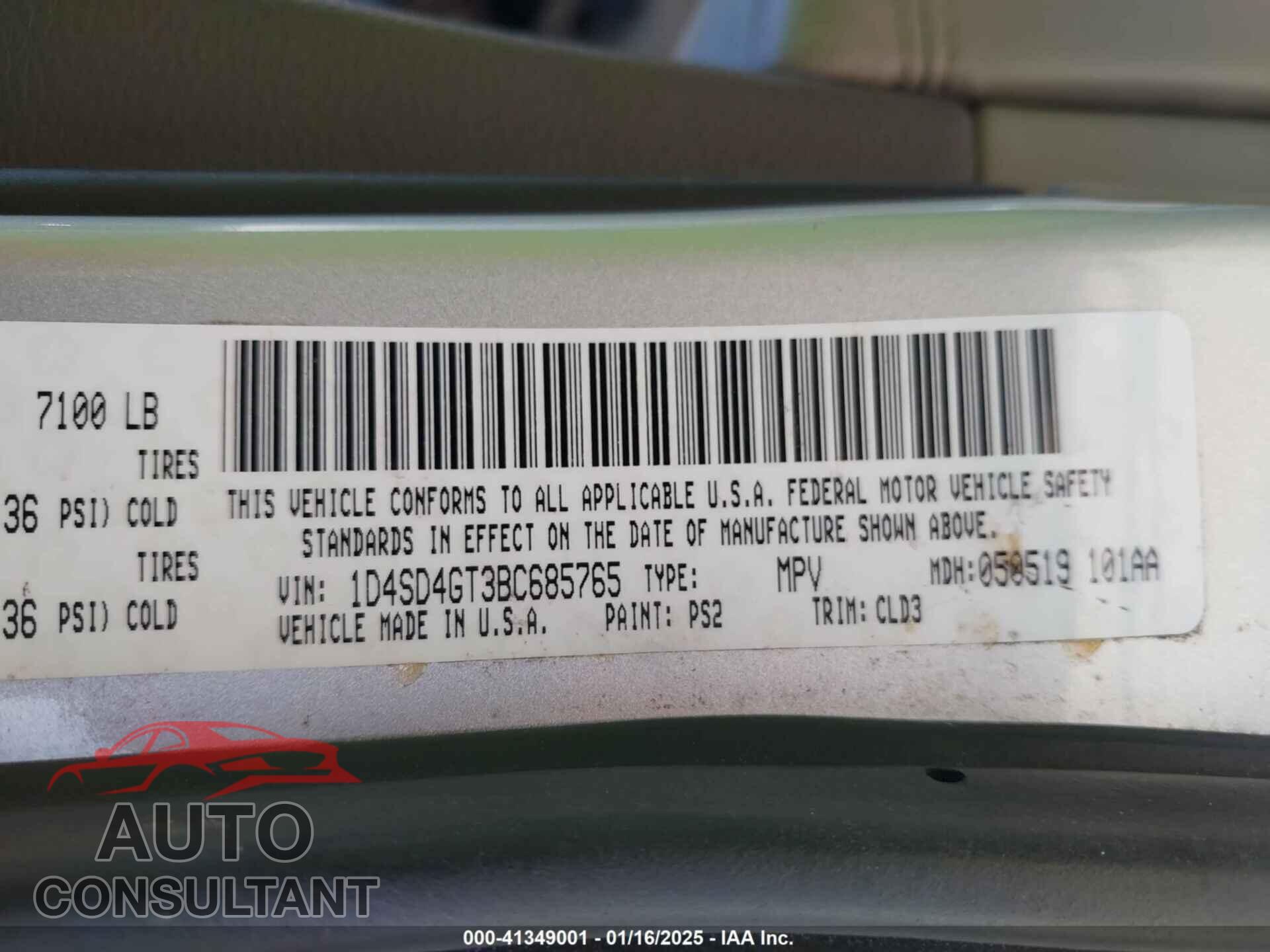 DODGE DURANGO 2011 - 1D4SD4GT3BC685765