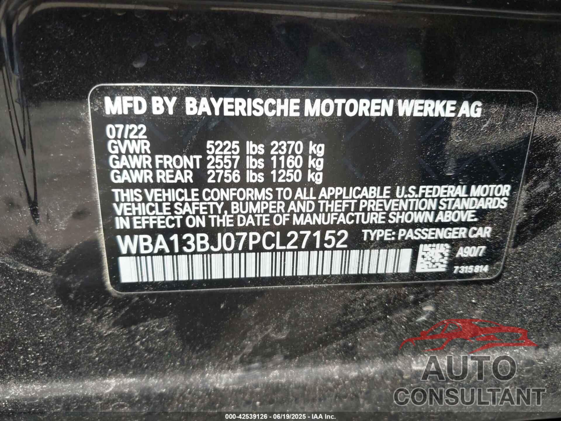 BMW 5 SERIES 2023 - WBA13BJ07PCL27152