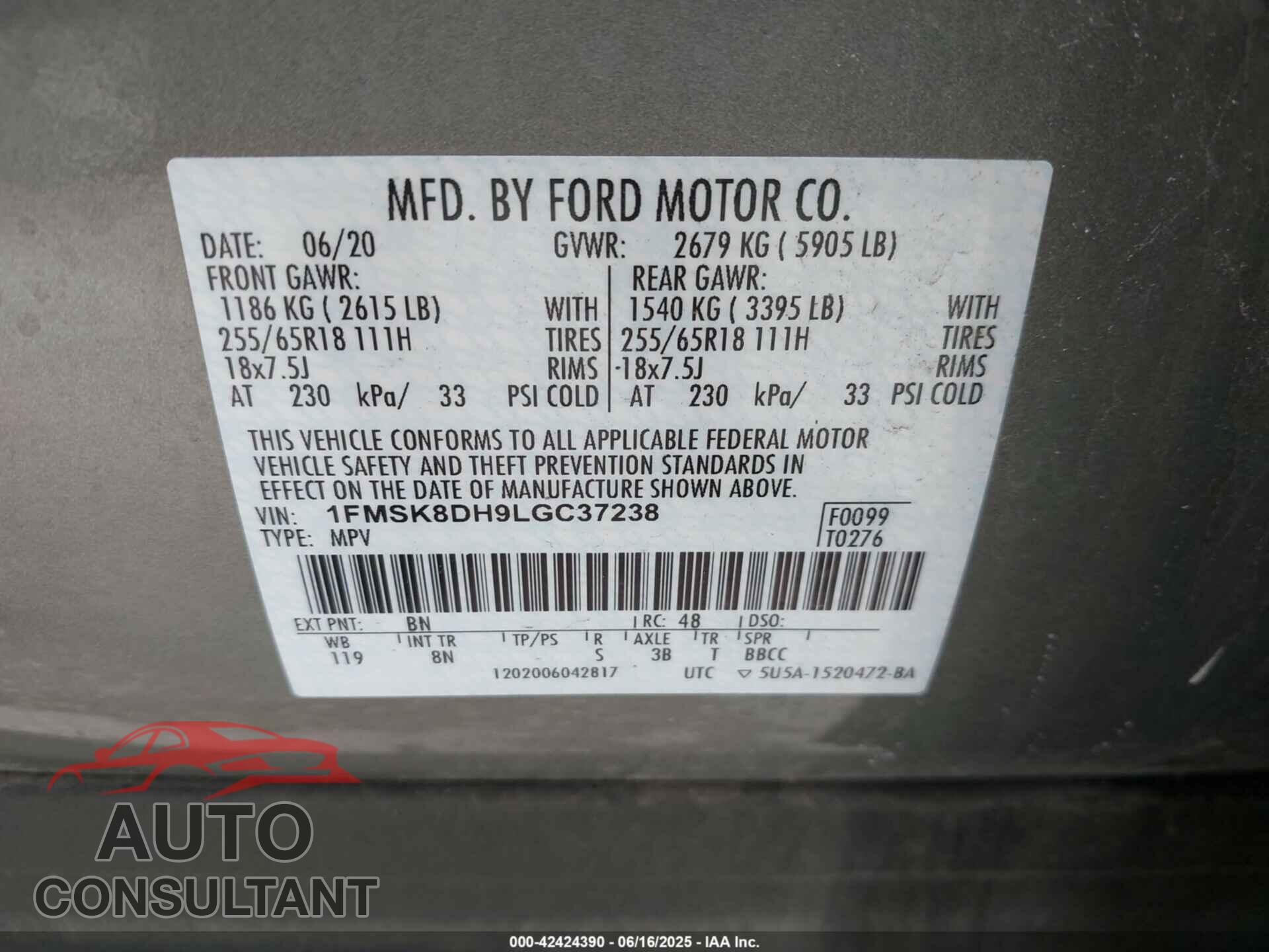 FORD EXPLORER 2020 - 1FMSK8DH9LGC37238
