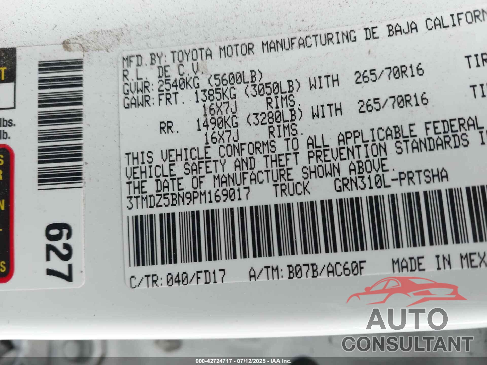 TOYOTA TACOMA 2023 - 3TMDZ5BN9PM169017
