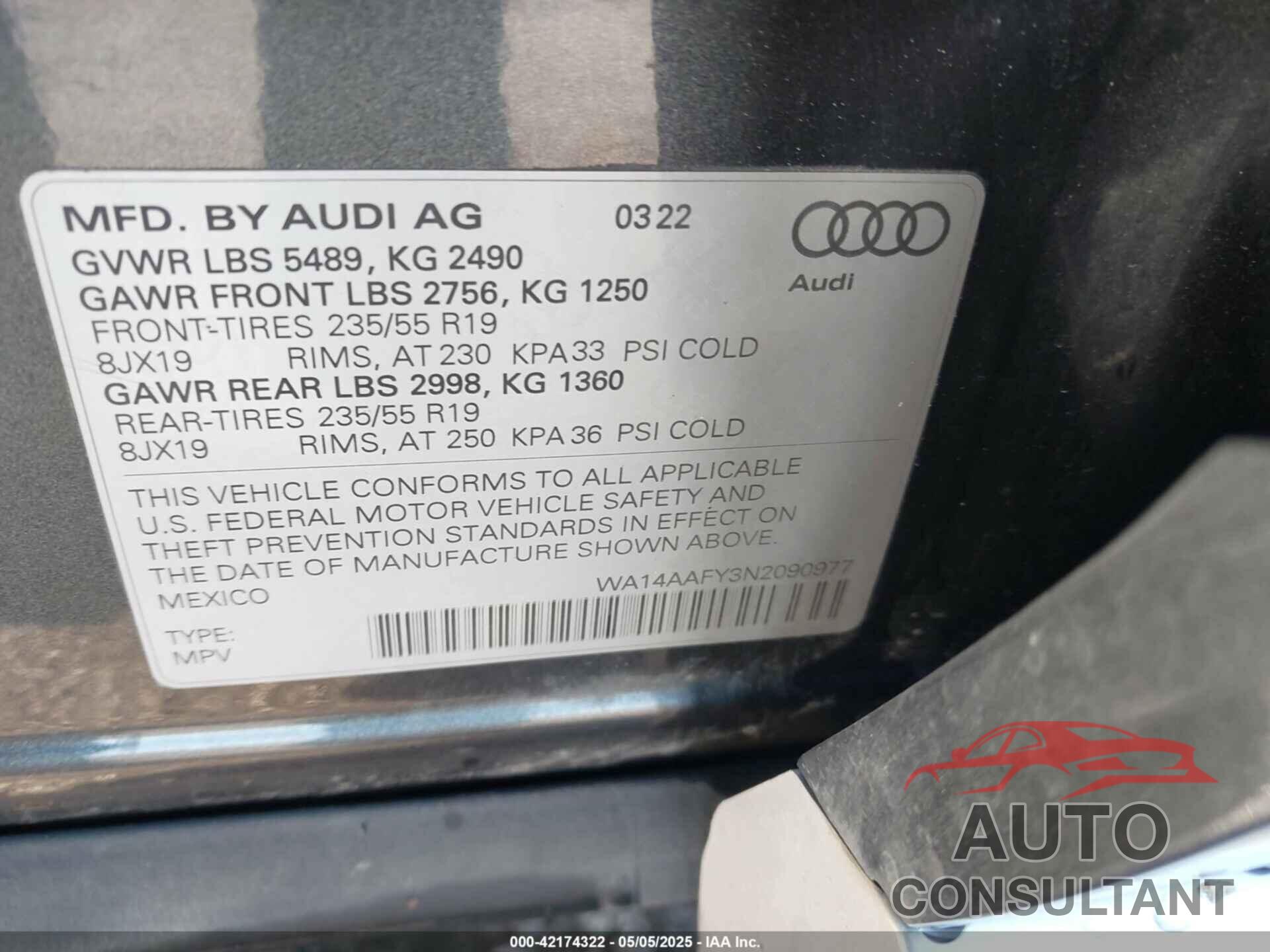 AUDI Q5 SPORTBACK 2022 - WA14AAFY3N2090977