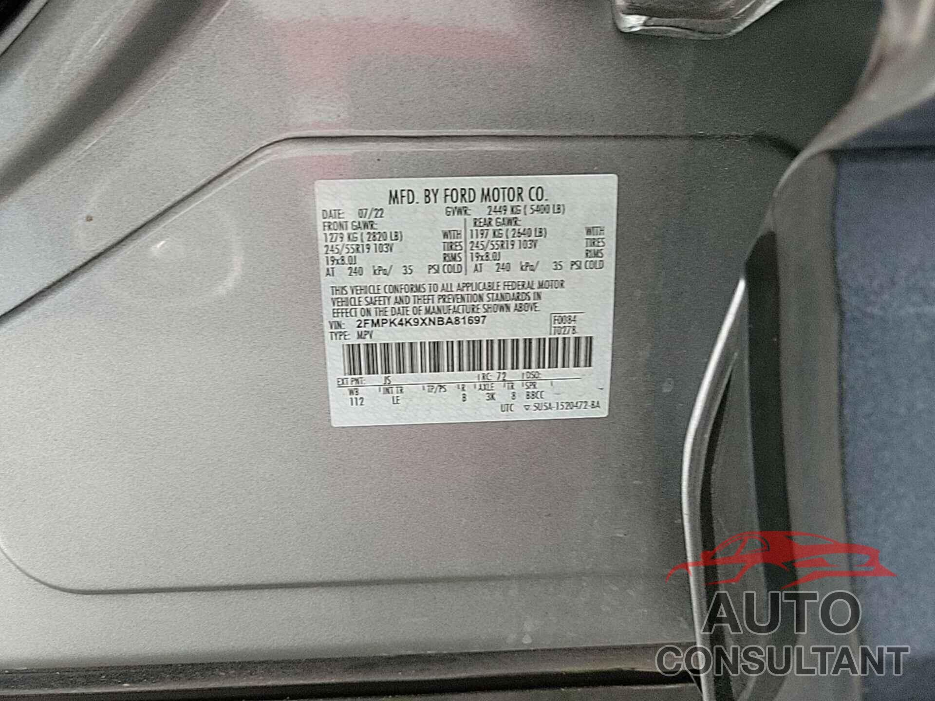 FORD EDGE 2022 - 2FMPK4K9XNBA81697