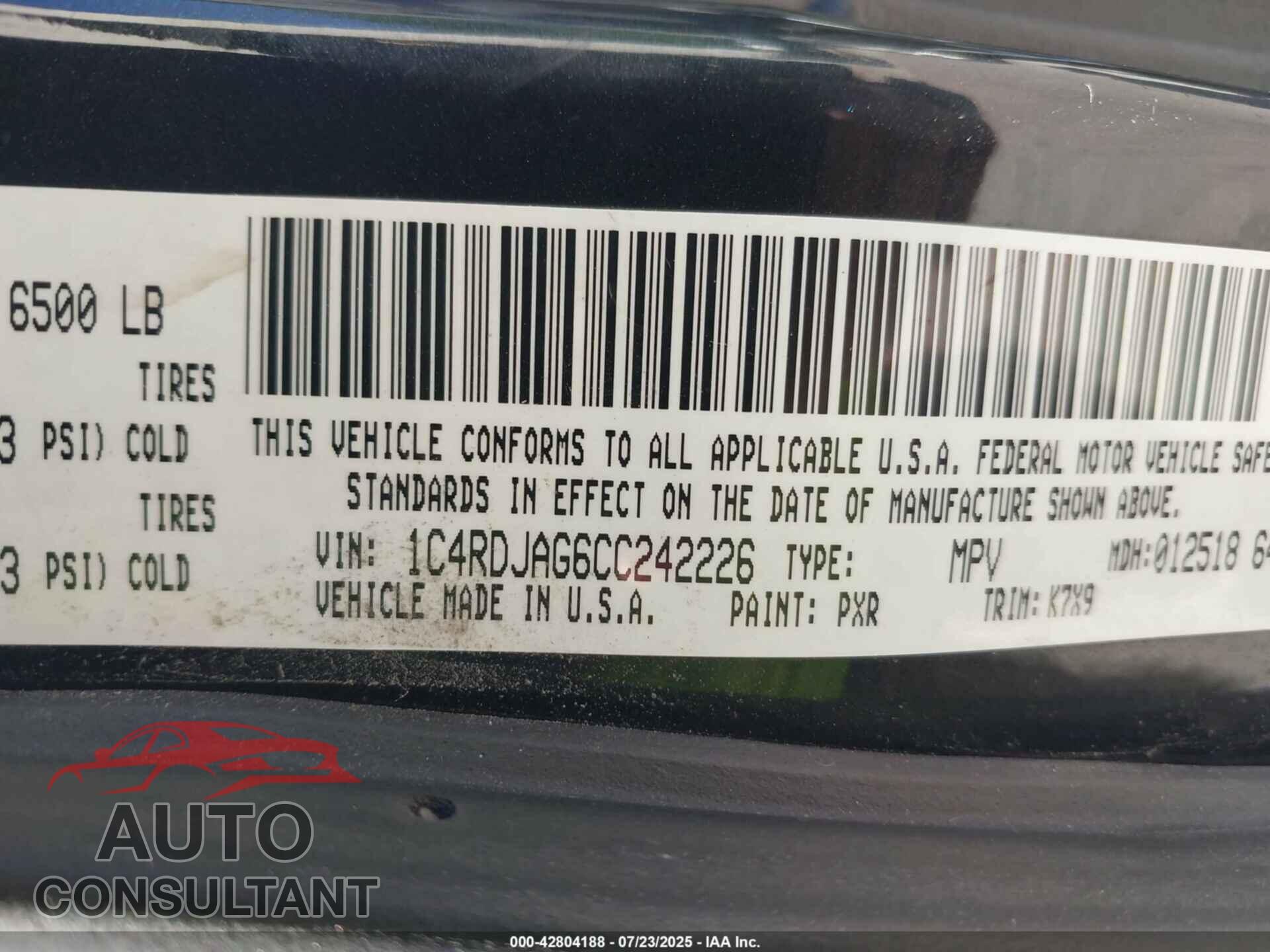 DODGE DURANGO 2012 - 1C4RDJAG6CC242226