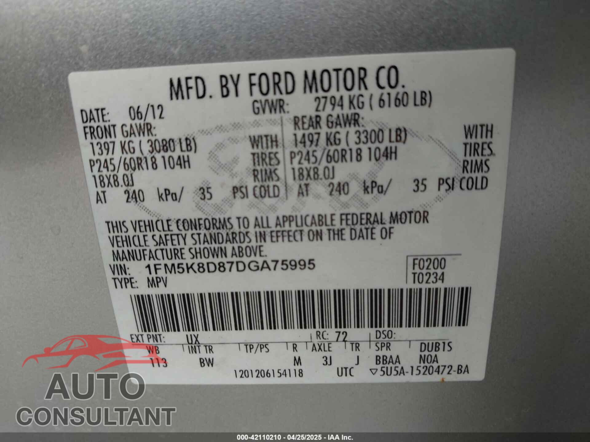 FORD EXPLORER 2013 - 1FM5K8D87DGA75995