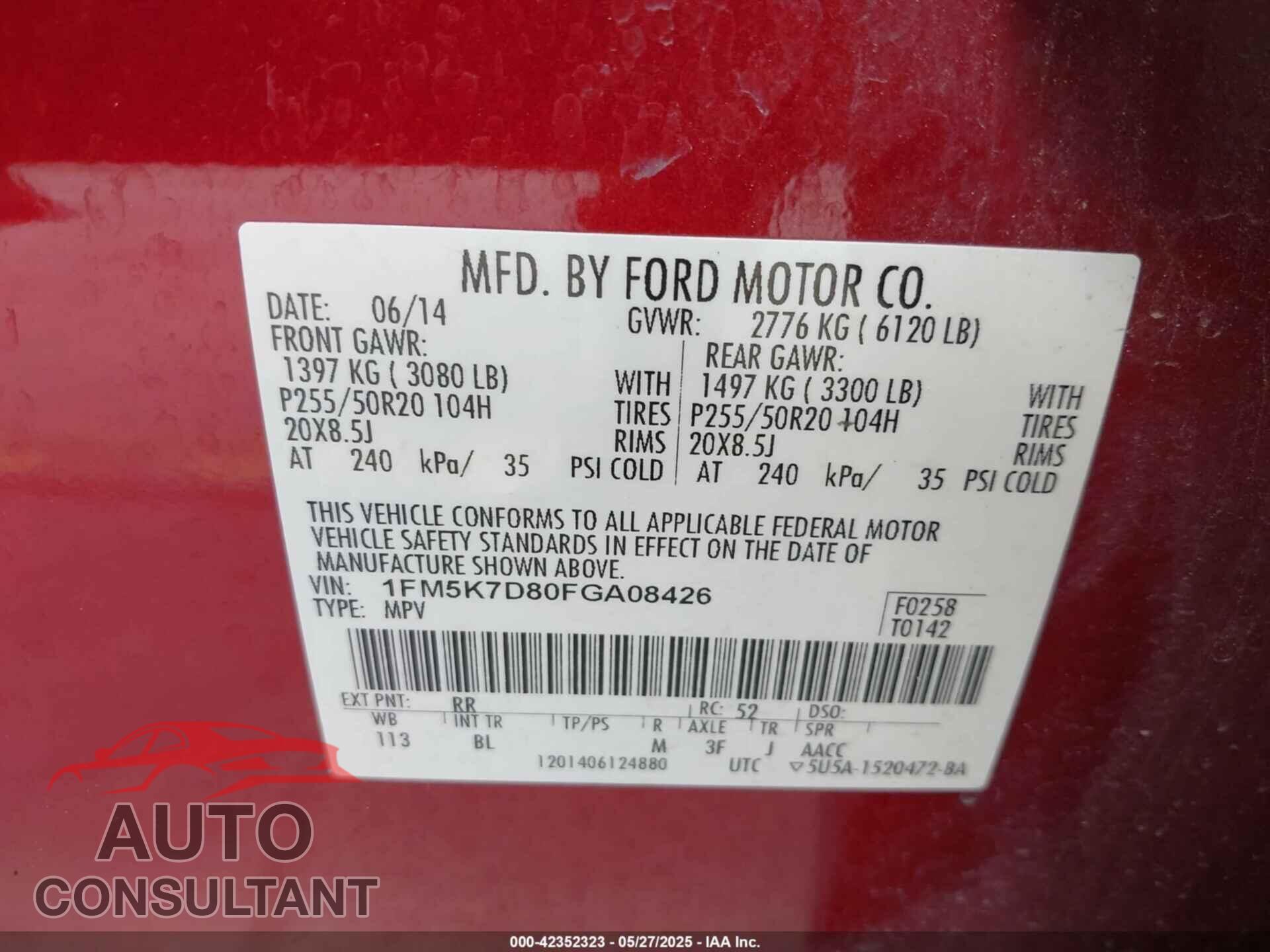 FORD EXPLORER 2015 - 1FM5K7D80FGA08426