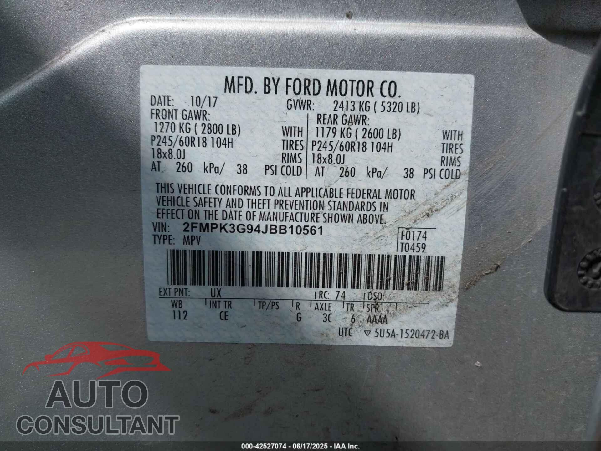 FORD EDGE 2018 - 2FMPK3G94JBB10561