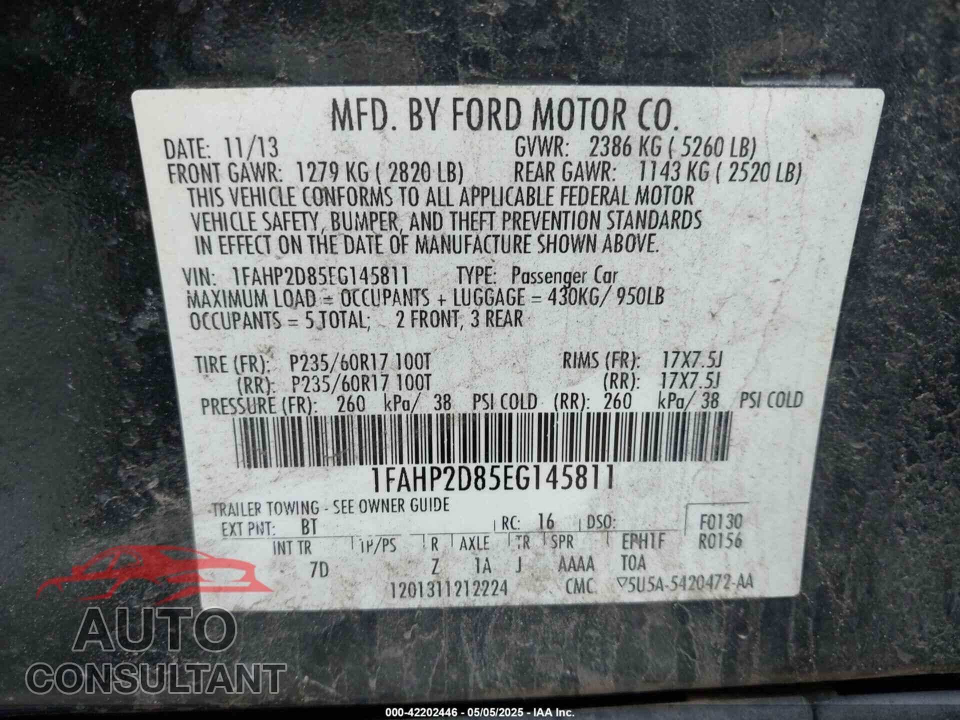 FORD TAURUS 2014 - 1FAHP2D85EG145811